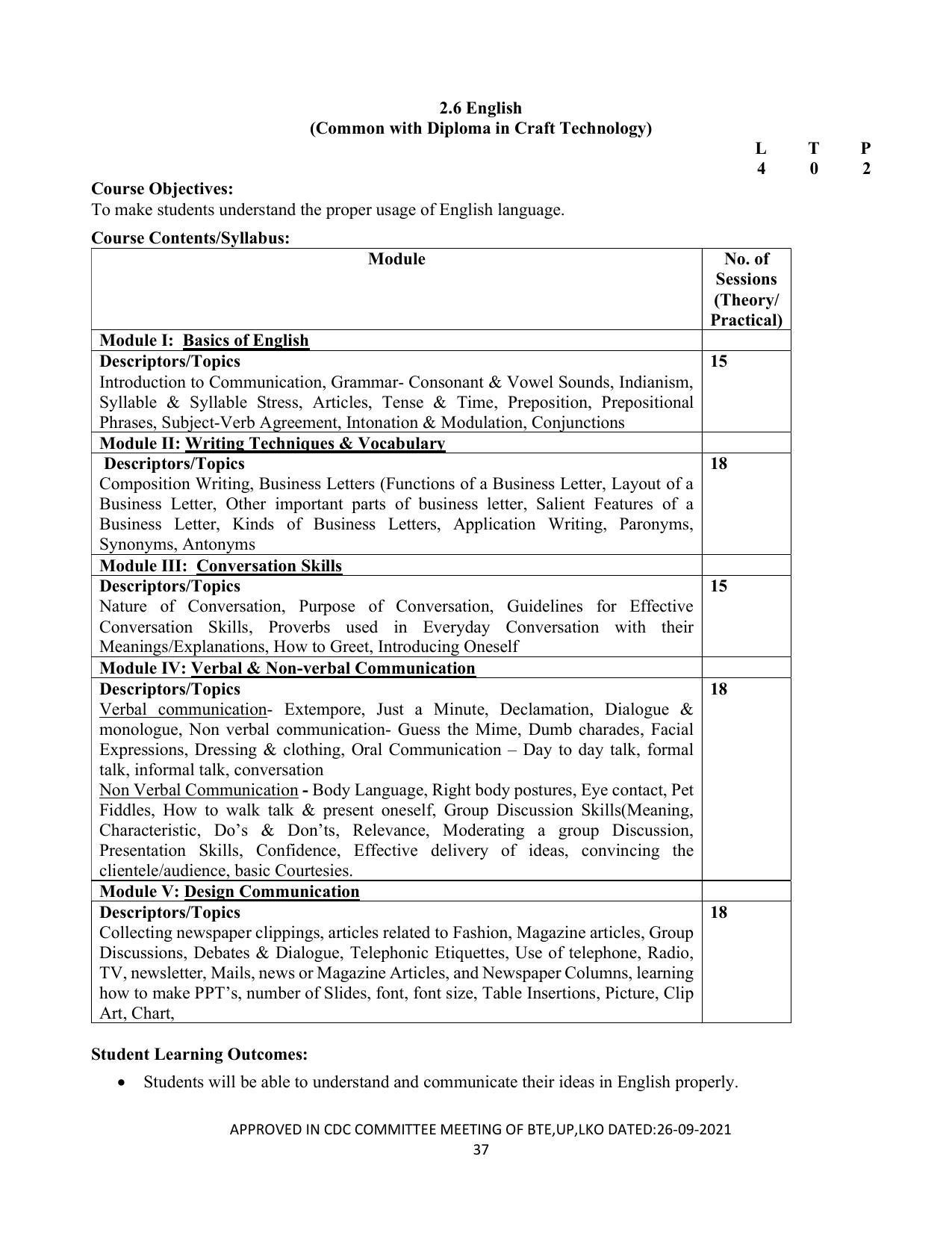 SYLLABUS FOR SEMESTER SYSTEM EFFECTIVE FROM (2021-2022) - CUSTUME DESIGN AND GARMENT TECHNOLOGY - Page 37