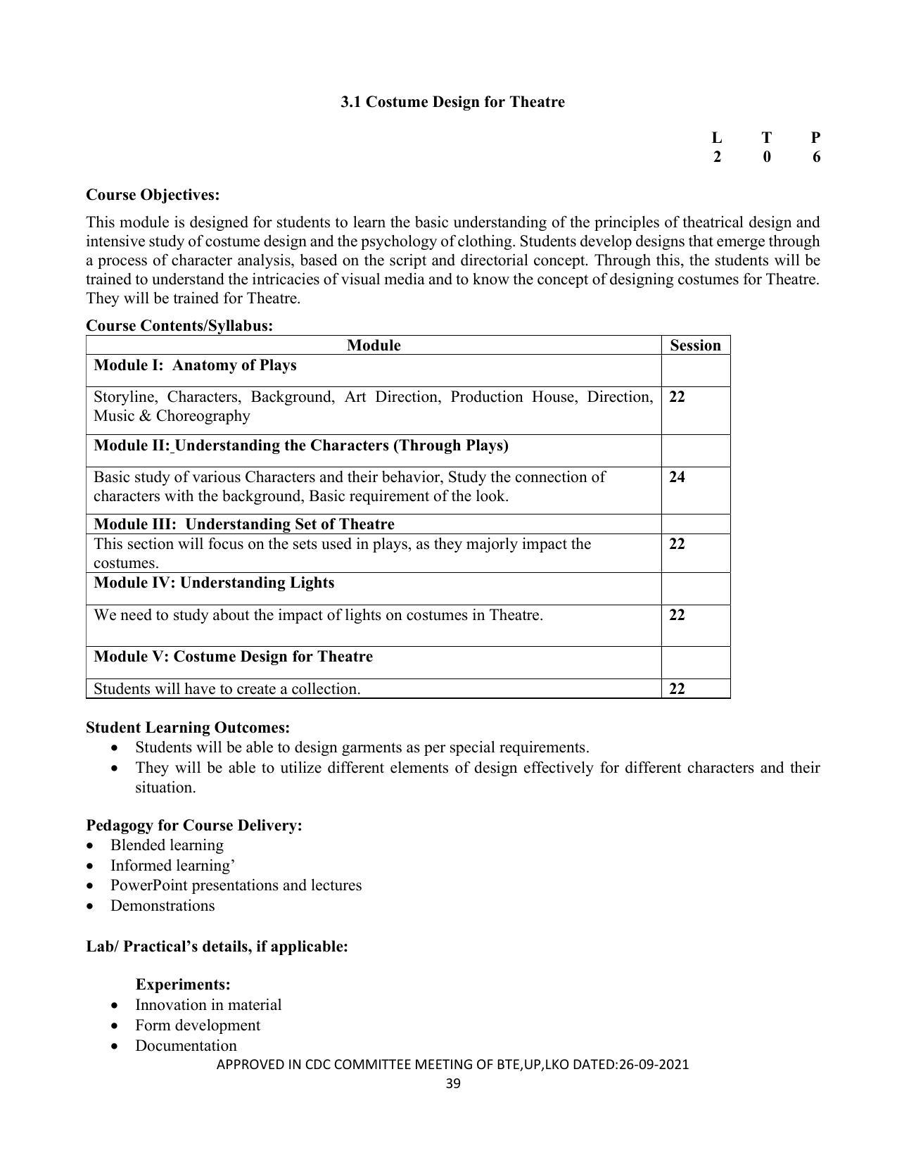 SYLLABUS FOR SEMESTER SYSTEM EFFECTIVE FROM (2021-2022) - CUSTUME DESIGN AND GARMENT TECHNOLOGY - Page 39