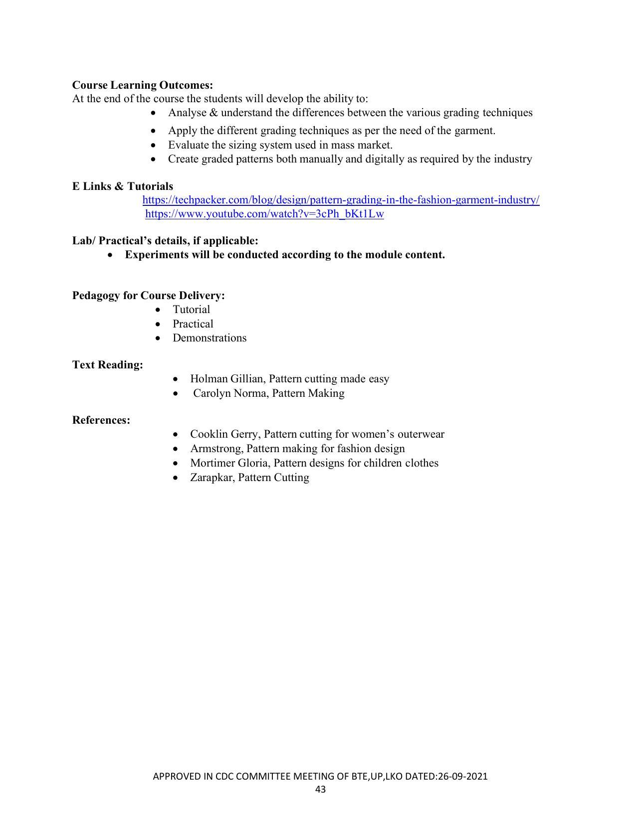 SYLLABUS FOR SEMESTER SYSTEM EFFECTIVE FROM (2021-2022) - CUSTUME DESIGN AND GARMENT TECHNOLOGY - Page 43