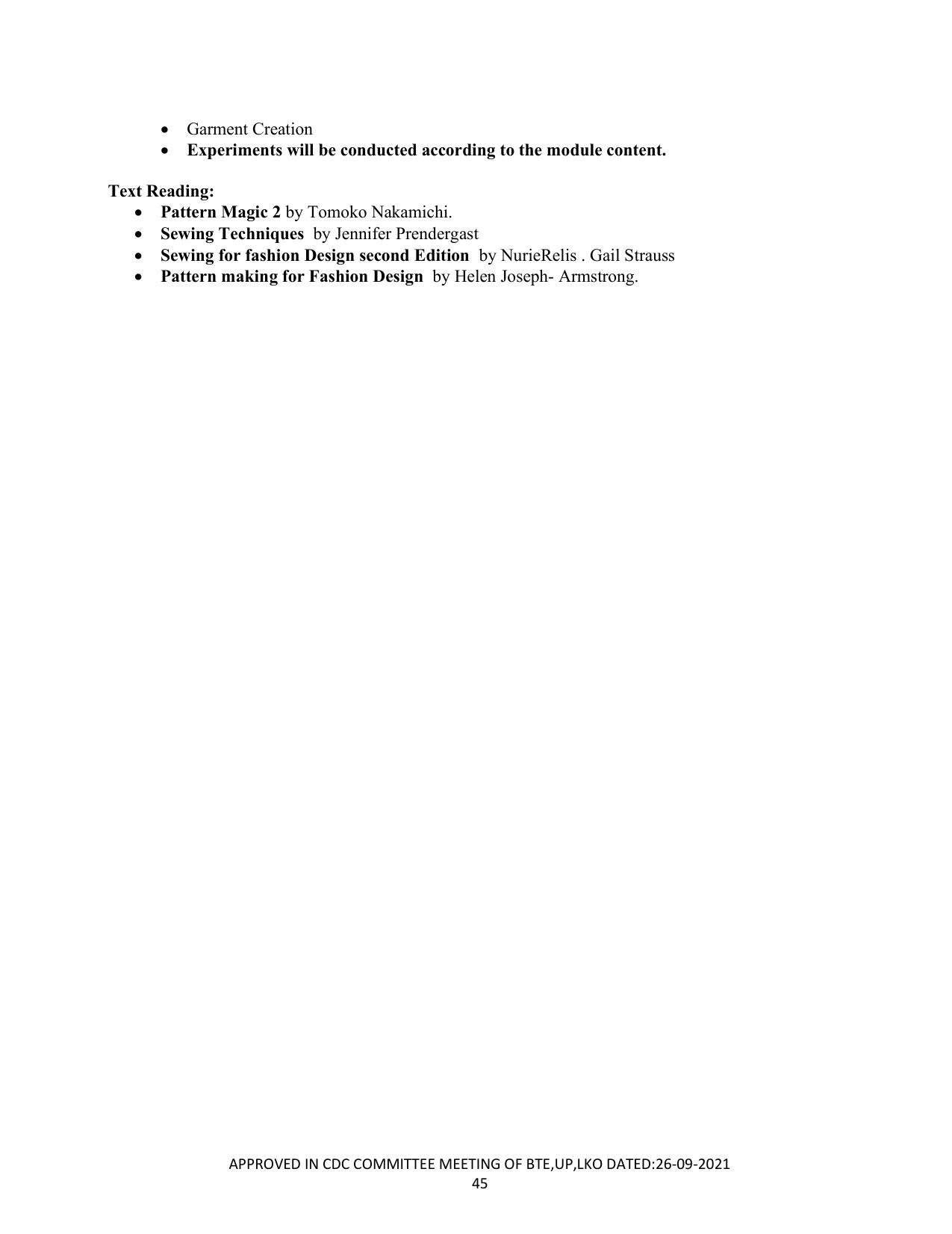 SYLLABUS FOR SEMESTER SYSTEM EFFECTIVE FROM (2021-2022) - CUSTUME DESIGN AND GARMENT TECHNOLOGY - Page 45