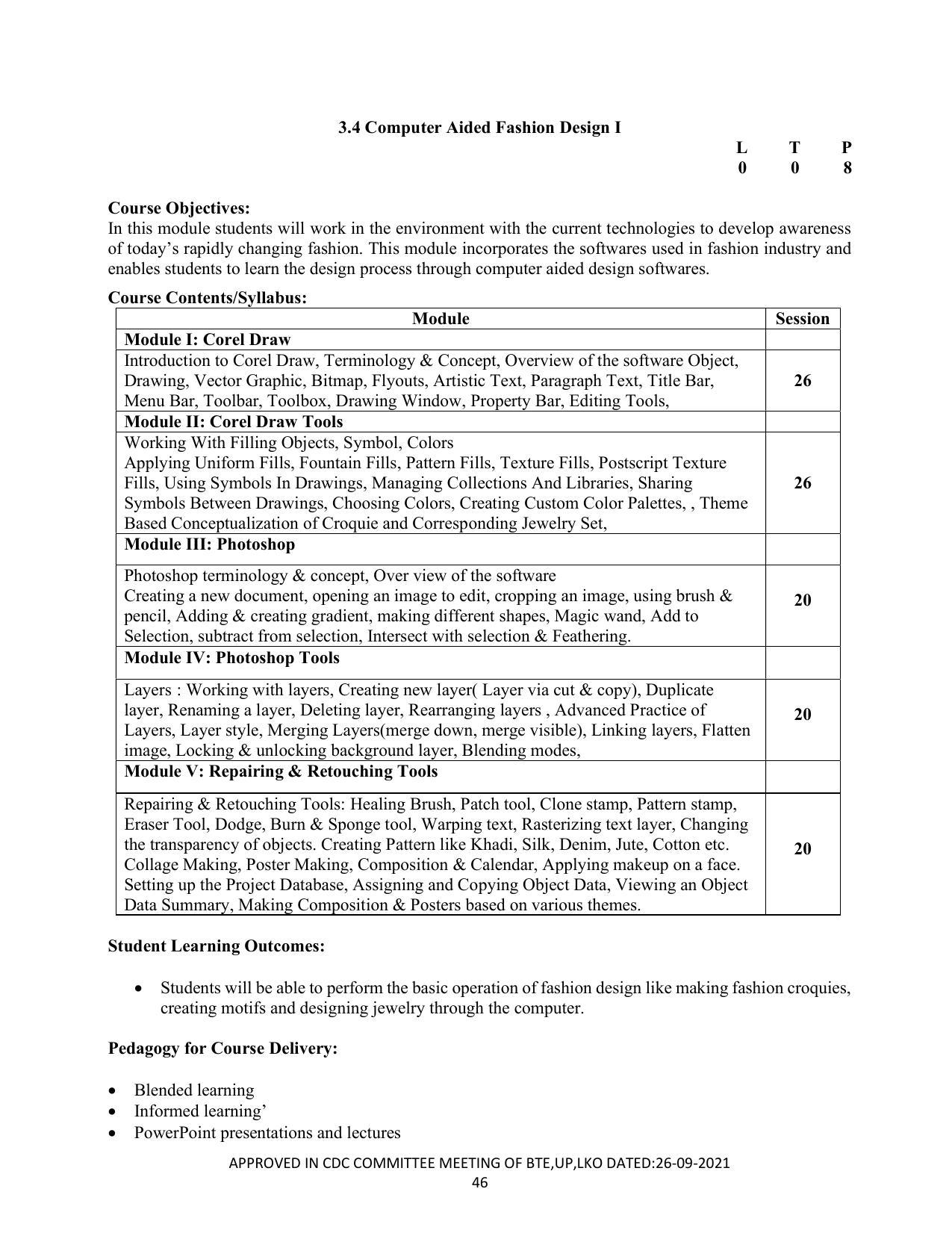 SYLLABUS FOR SEMESTER SYSTEM EFFECTIVE FROM (2021-2022) - CUSTUME DESIGN AND GARMENT TECHNOLOGY - Page 46