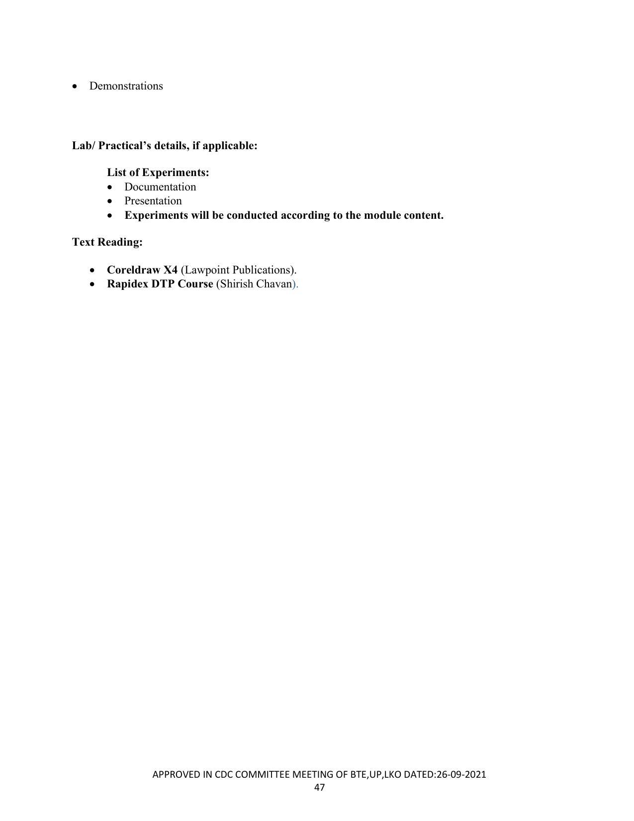 SYLLABUS FOR SEMESTER SYSTEM EFFECTIVE FROM (2021-2022) - CUSTUME DESIGN AND GARMENT TECHNOLOGY - Page 47