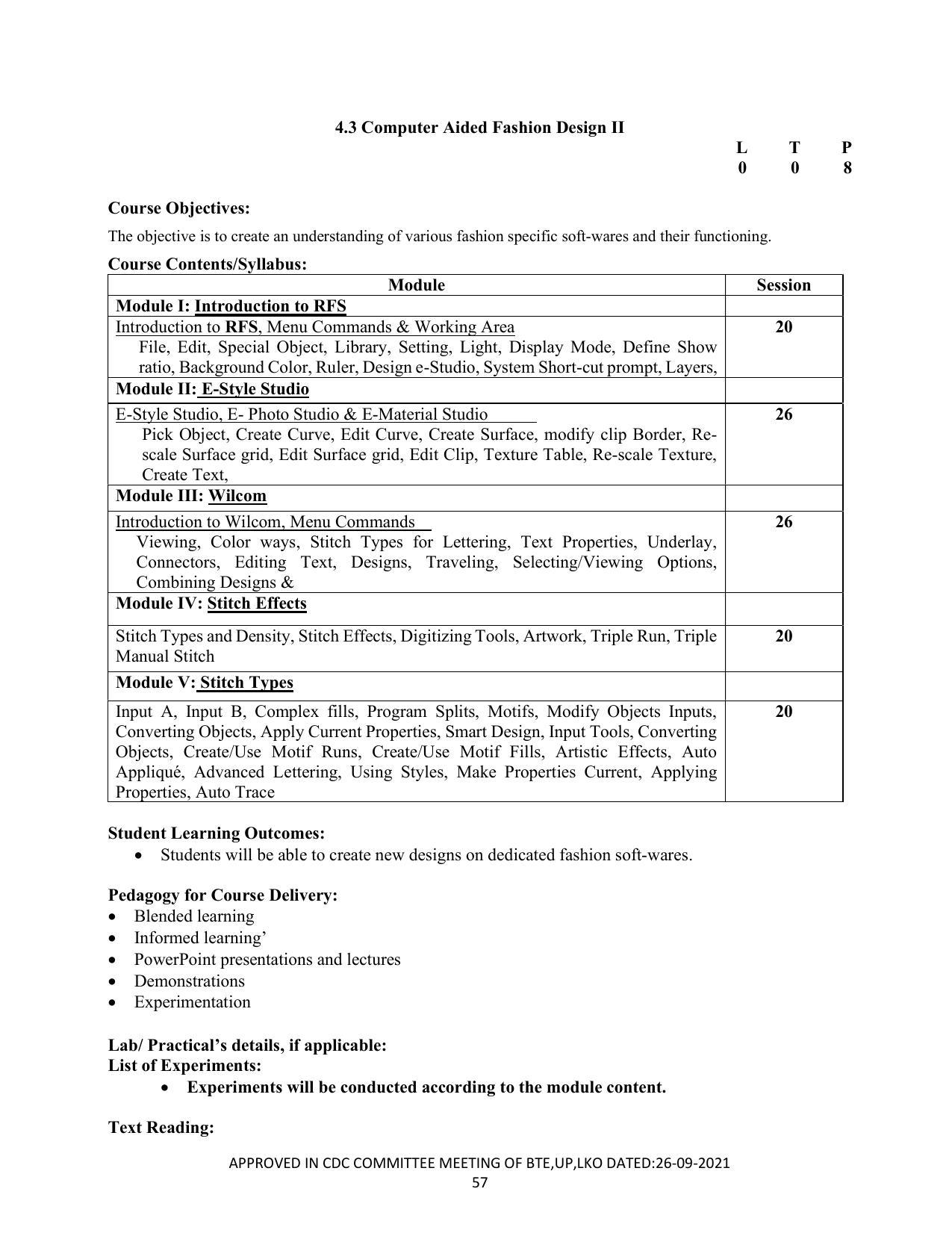 SYLLABUS FOR SEMESTER SYSTEM EFFECTIVE FROM (2021-2022) - CUSTUME DESIGN AND GARMENT TECHNOLOGY - Page 57