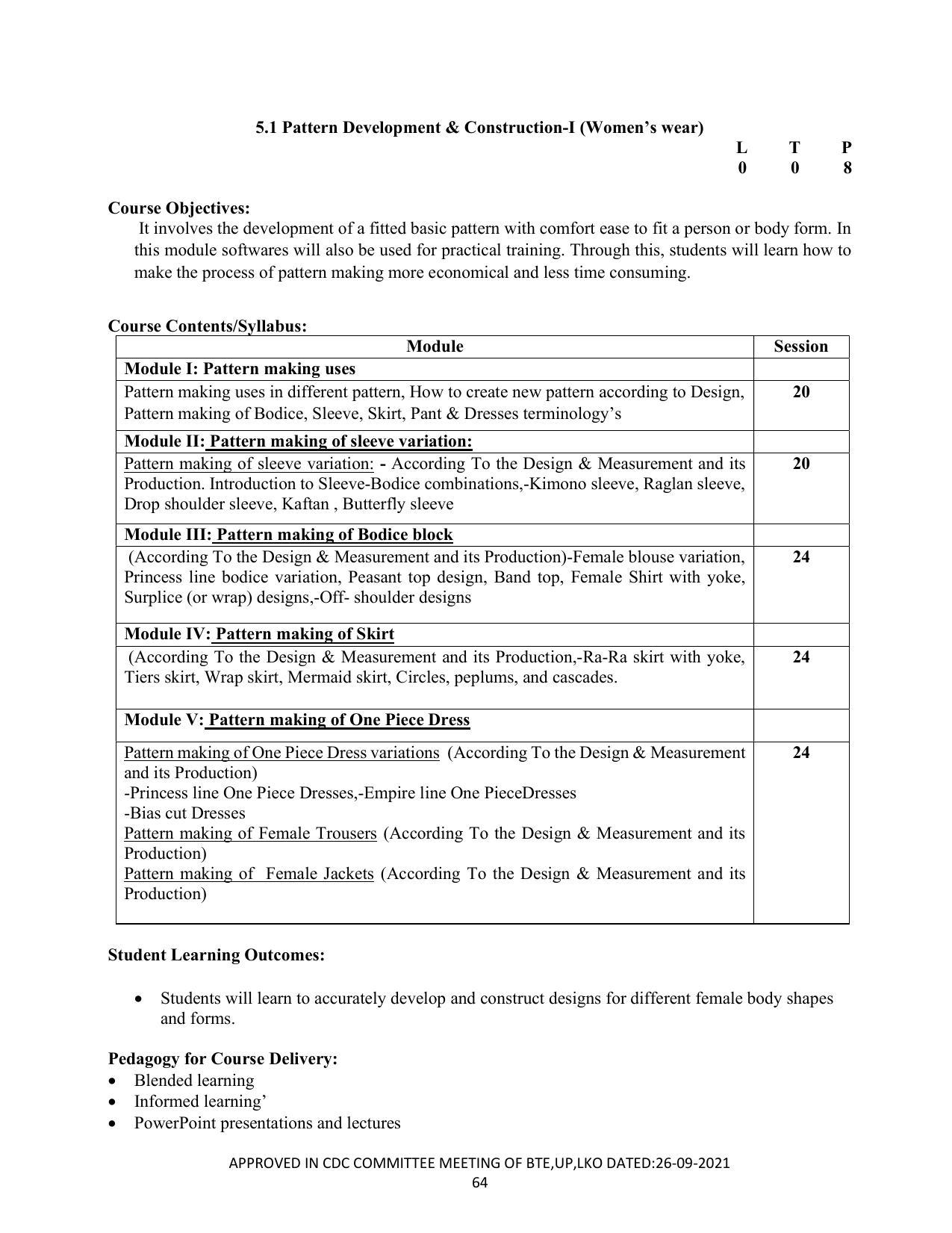 SYLLABUS FOR SEMESTER SYSTEM EFFECTIVE FROM (2021-2022) - CUSTUME DESIGN AND GARMENT TECHNOLOGY - Page 64