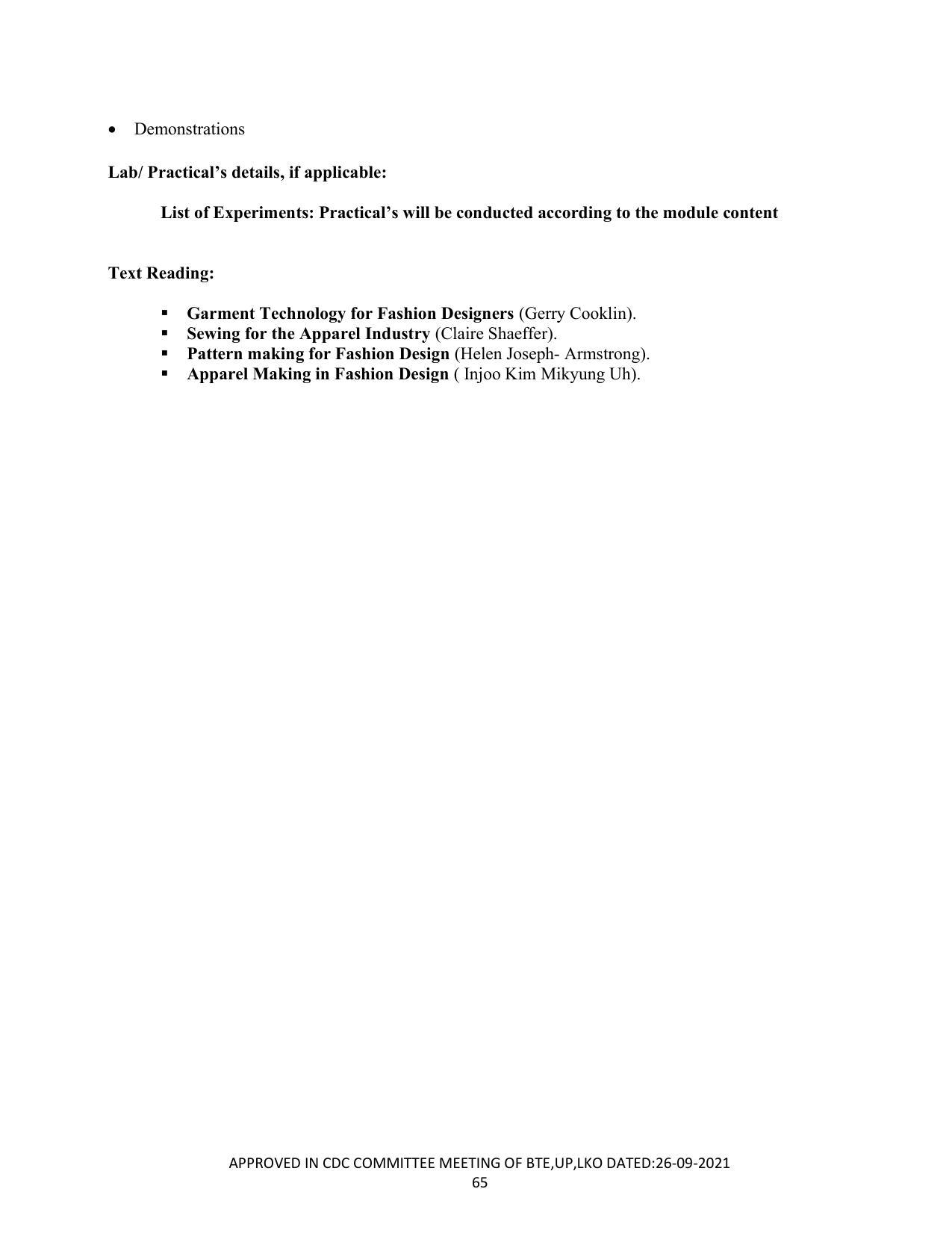 SYLLABUS FOR SEMESTER SYSTEM EFFECTIVE FROM (2021-2022) - CUSTUME DESIGN AND GARMENT TECHNOLOGY - Page 65