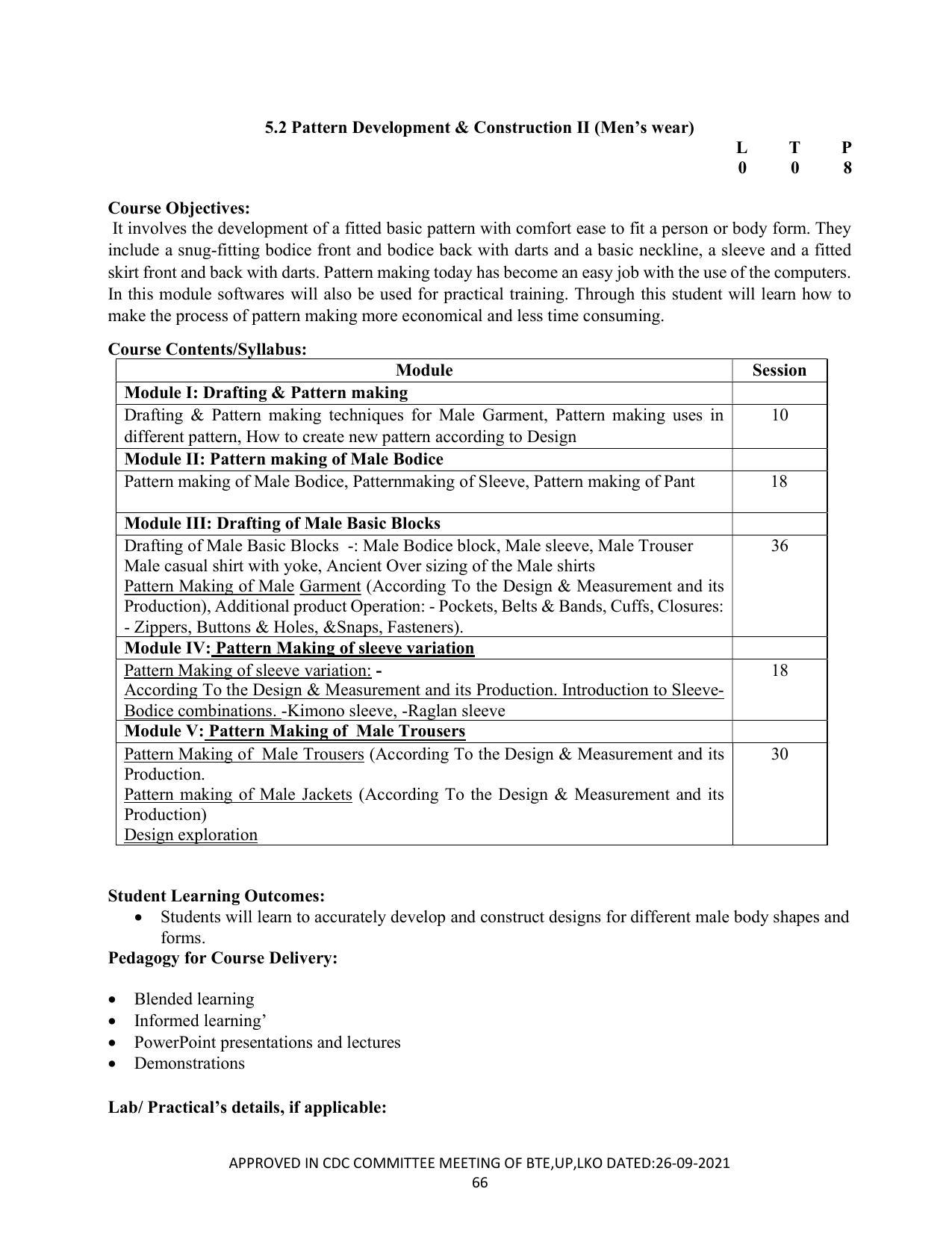 SYLLABUS FOR SEMESTER SYSTEM EFFECTIVE FROM (2021-2022) - CUSTUME DESIGN AND GARMENT TECHNOLOGY - Page 66