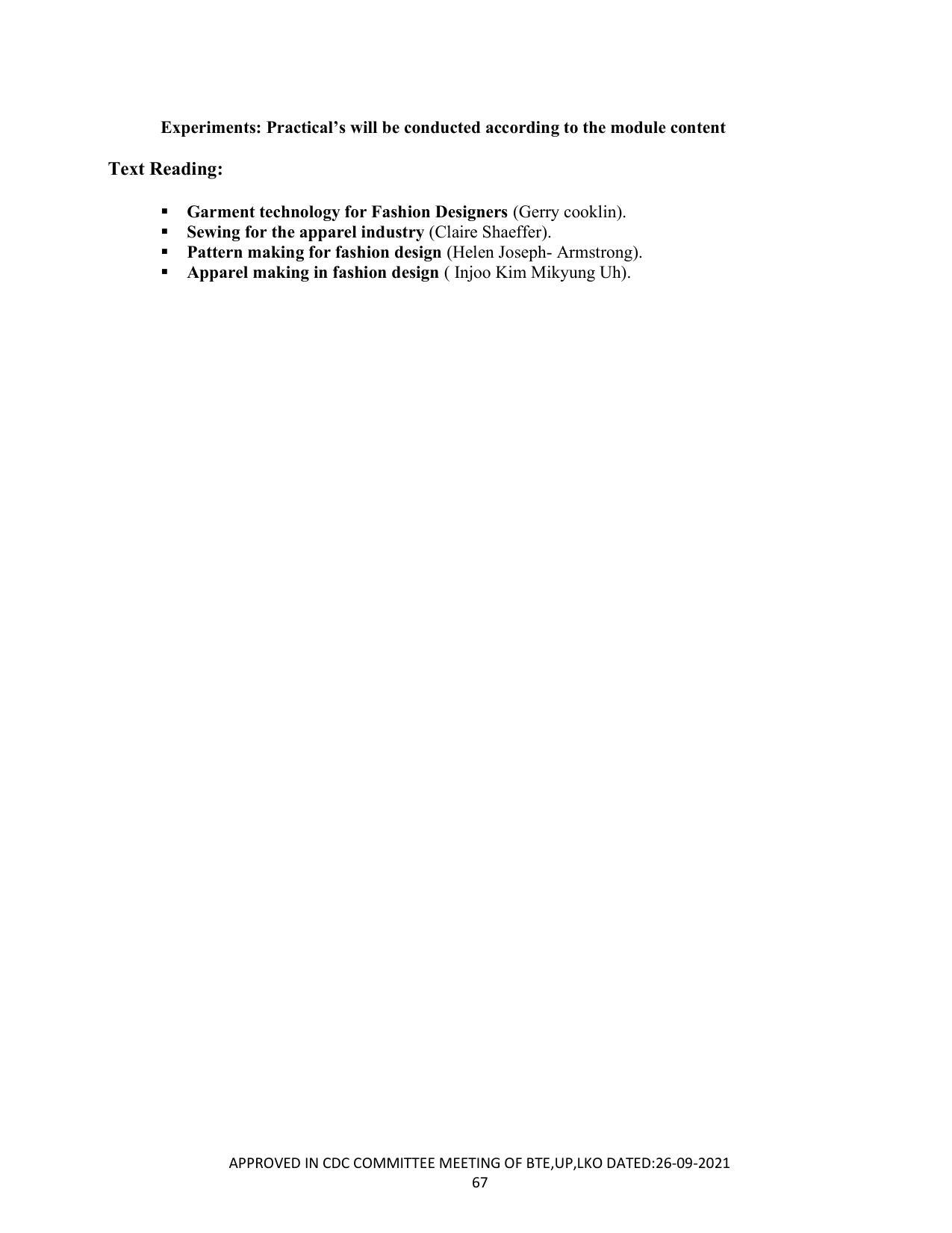 SYLLABUS FOR SEMESTER SYSTEM EFFECTIVE FROM (2021-2022) - CUSTUME DESIGN AND GARMENT TECHNOLOGY - Page 67