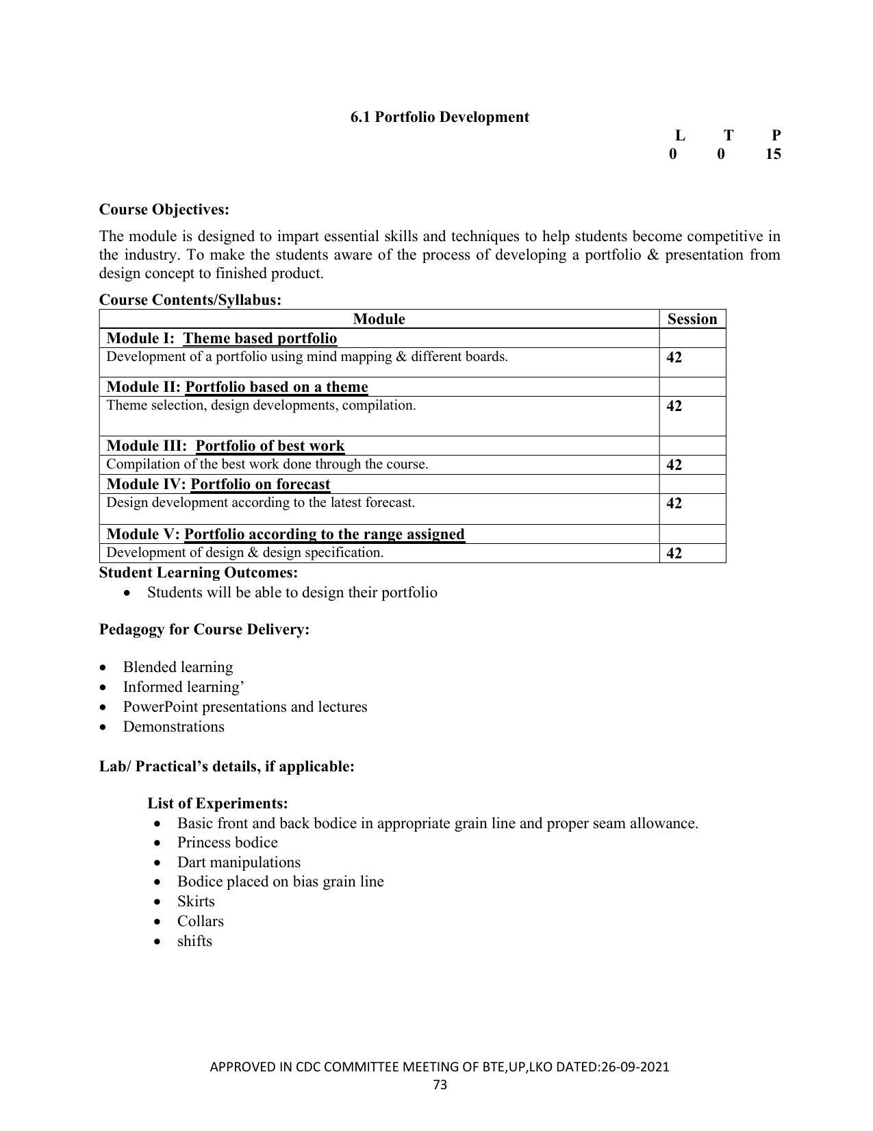 SYLLABUS FOR SEMESTER SYSTEM EFFECTIVE FROM (2021-2022) - CUSTUME DESIGN AND GARMENT TECHNOLOGY - Page 73