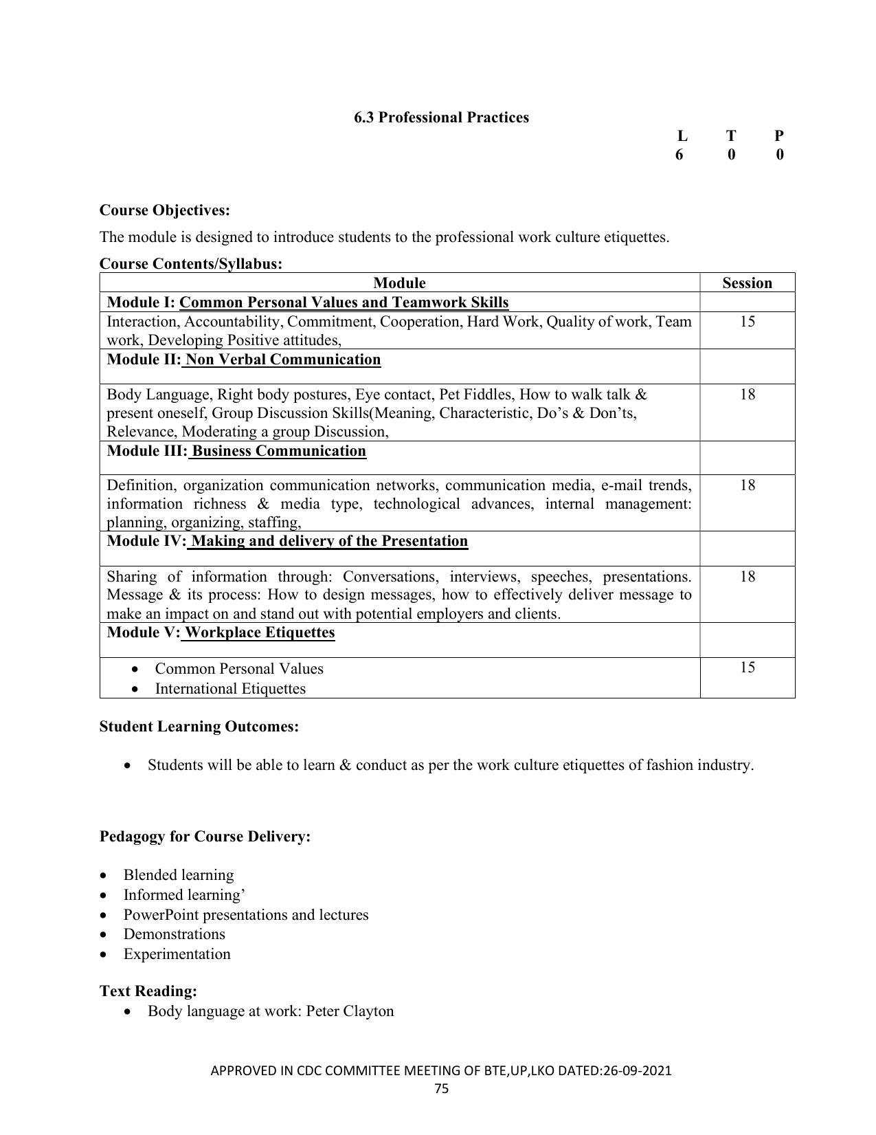 SYLLABUS FOR SEMESTER SYSTEM EFFECTIVE FROM (2021-2022) - CUSTUME DESIGN AND GARMENT TECHNOLOGY - Page 75