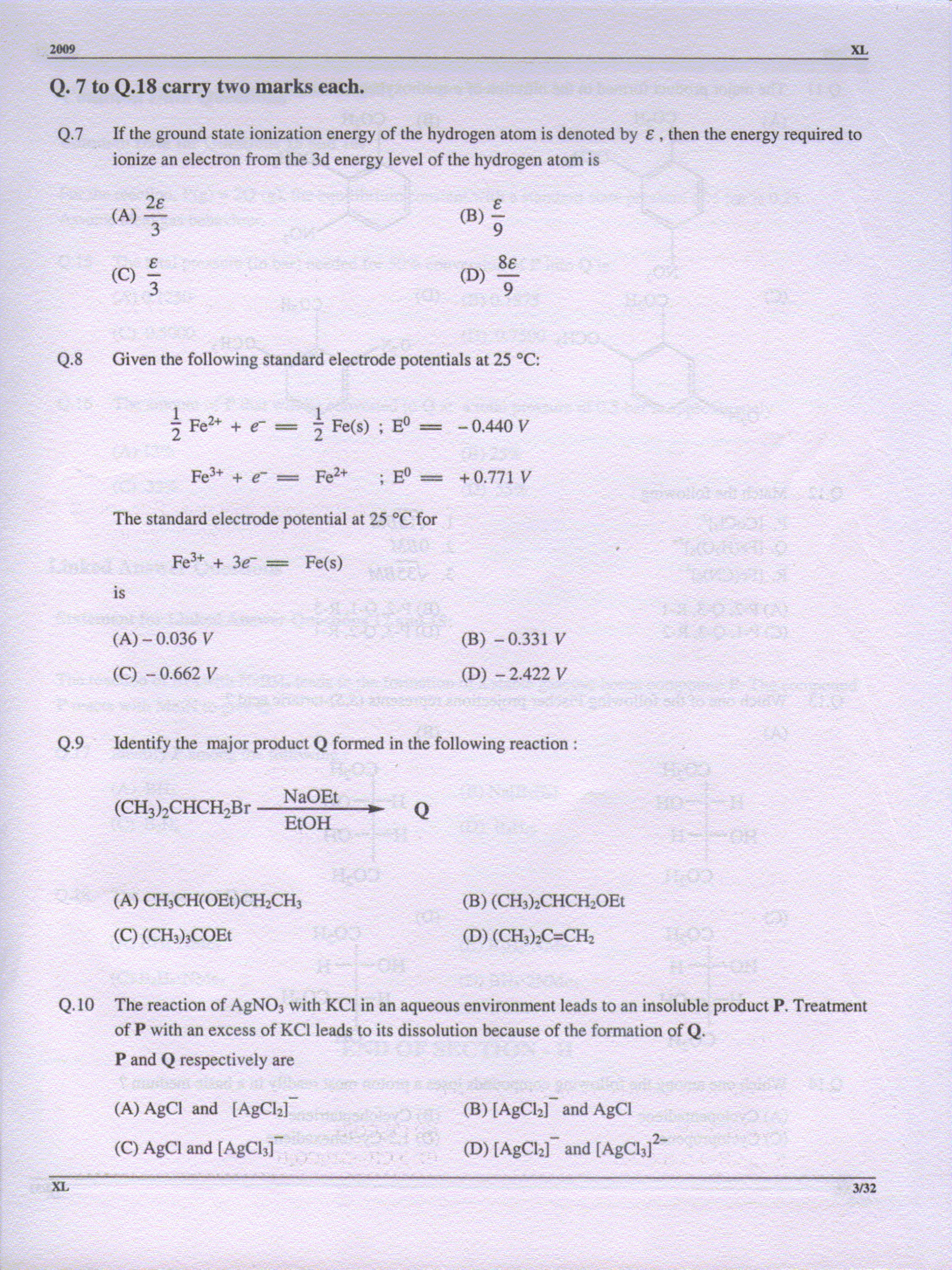 GATE 2009 Life Sciences (XL) Question Paper with Answer Key - Page 3