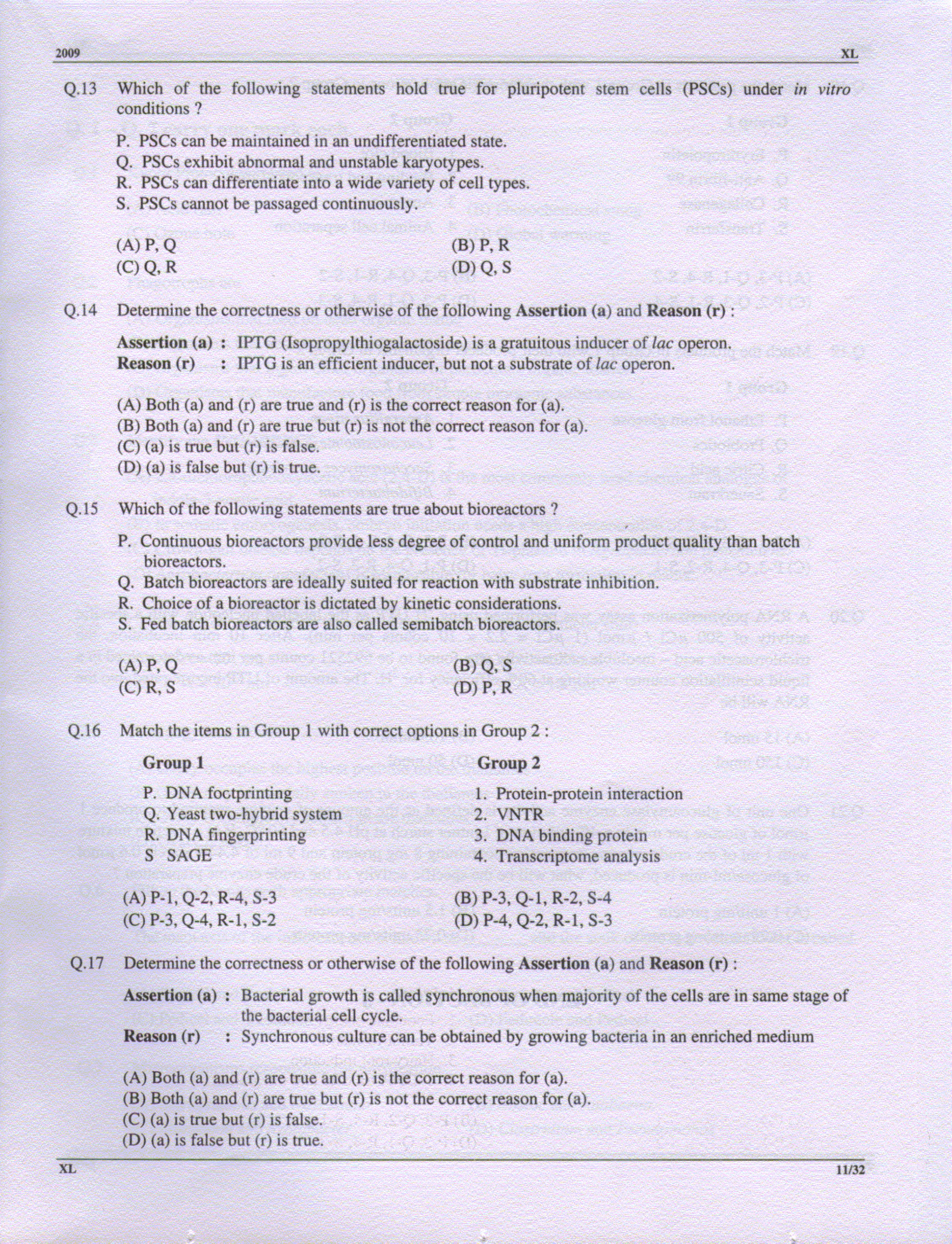 GATE 2009 Life Sciences (XL) Question Paper with Answer Key - Page 11