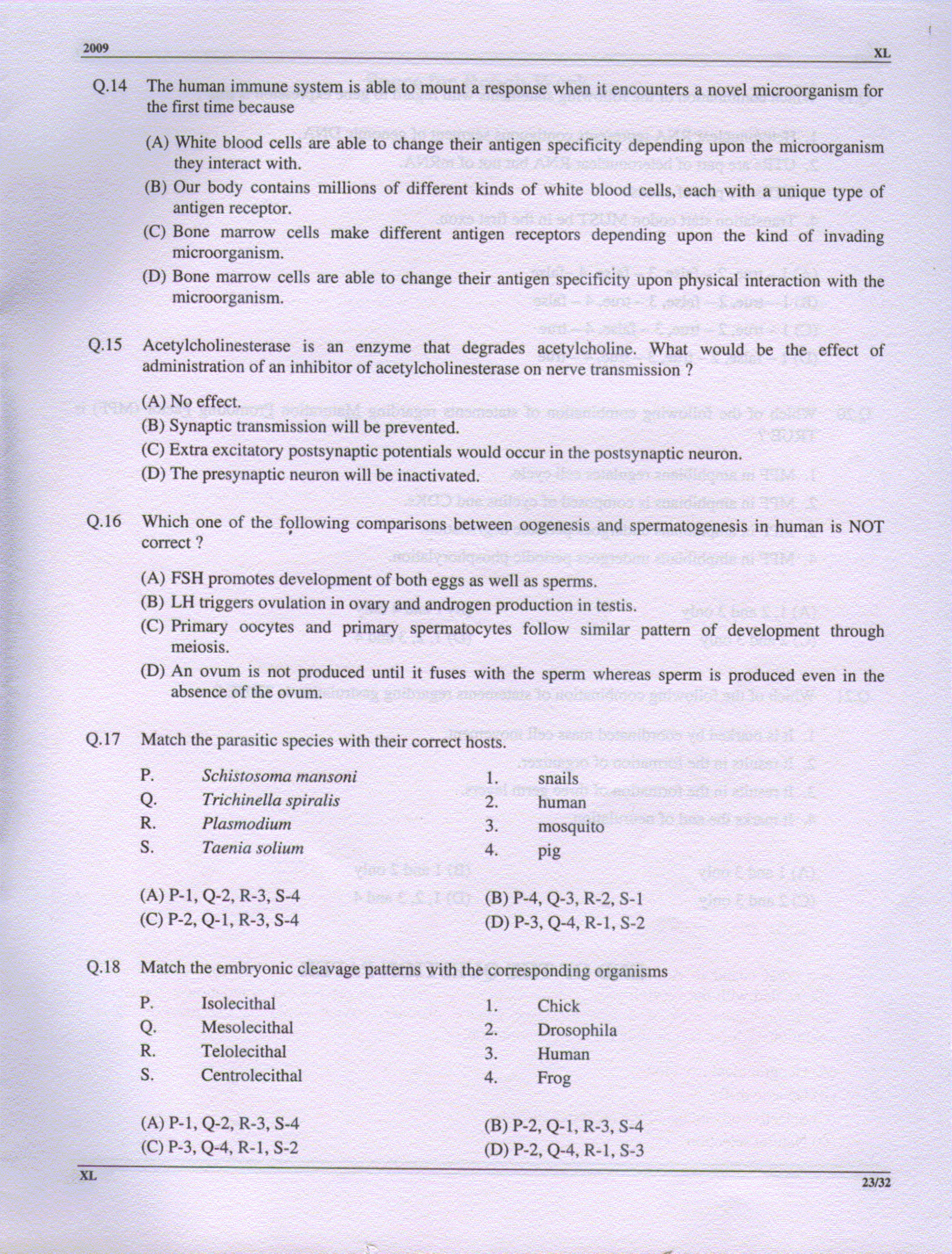 GATE 2009 Life Sciences (XL) Question Paper with Answer Key - Page 23