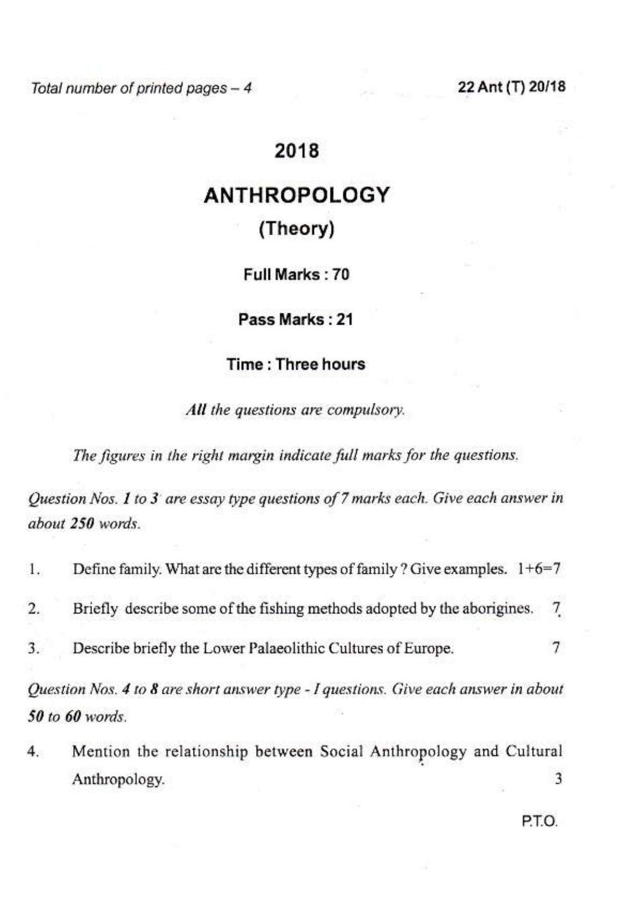 COHSEM Class 12 Anthropology 2018 Question Papers - Page 1