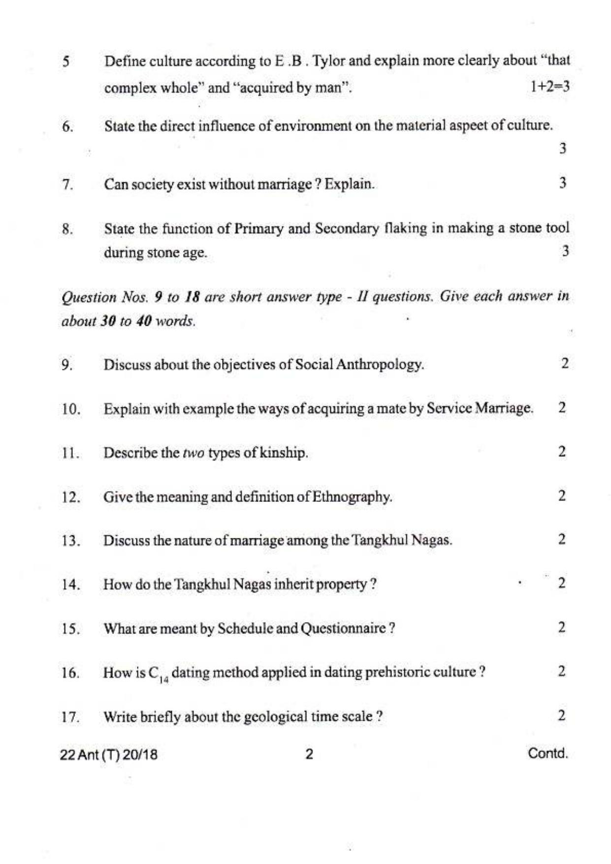 COHSEM Class 12 Anthropology 2018 Question Papers - Page 2