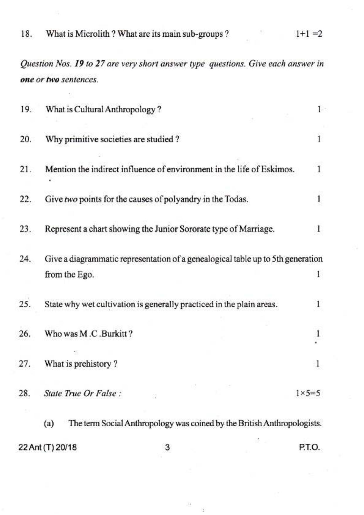 COHSEM Class 12 Anthropology 2018 Question Papers - Page 3