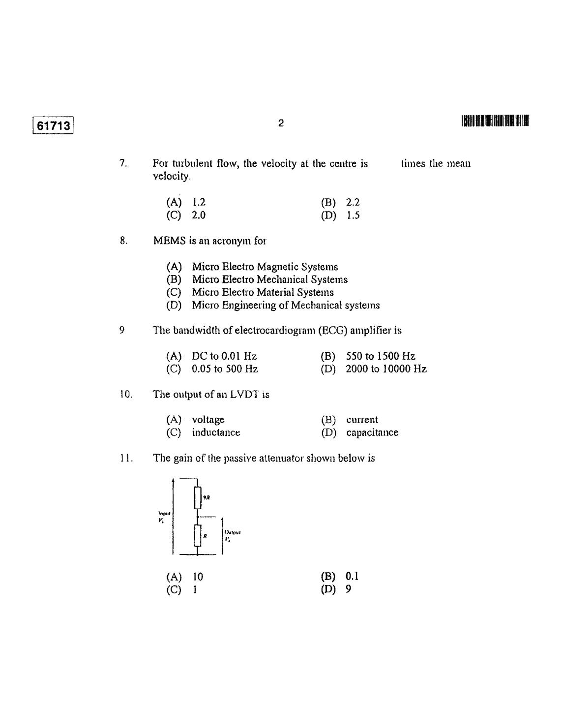 CUSAT CAT 2013 Instrumentation Question Paper - Page 3