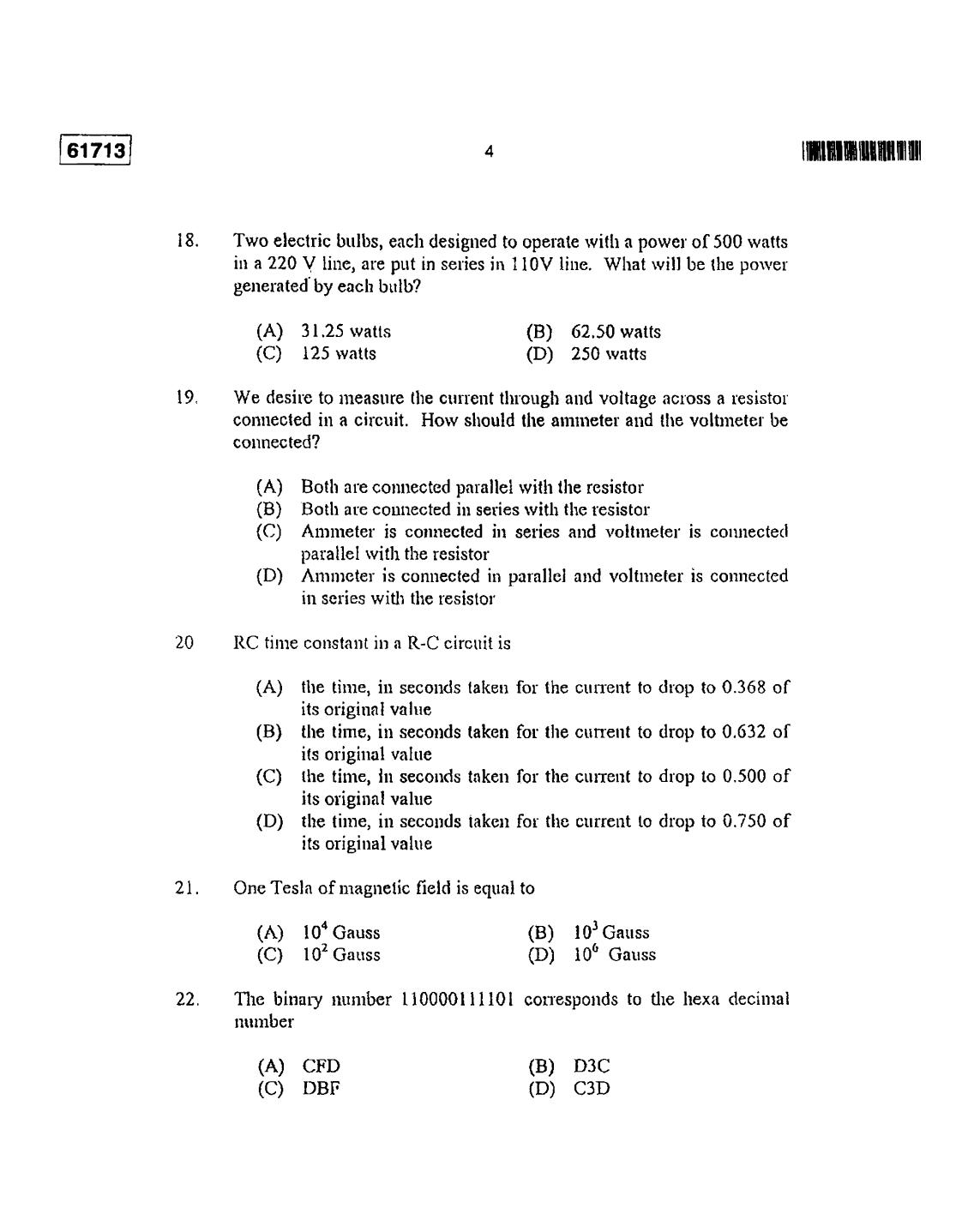 CUSAT CAT 2013 Instrumentation Question Paper - Page 5