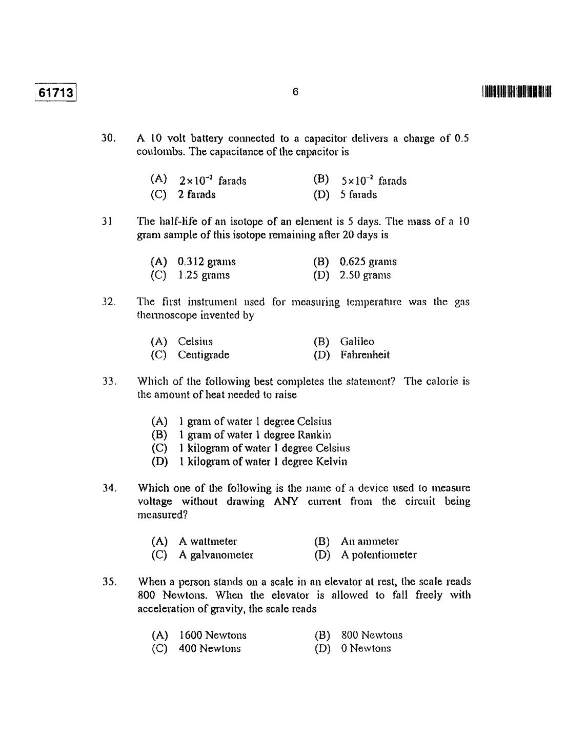 CUSAT CAT 2013 Instrumentation Question Paper - Page 7