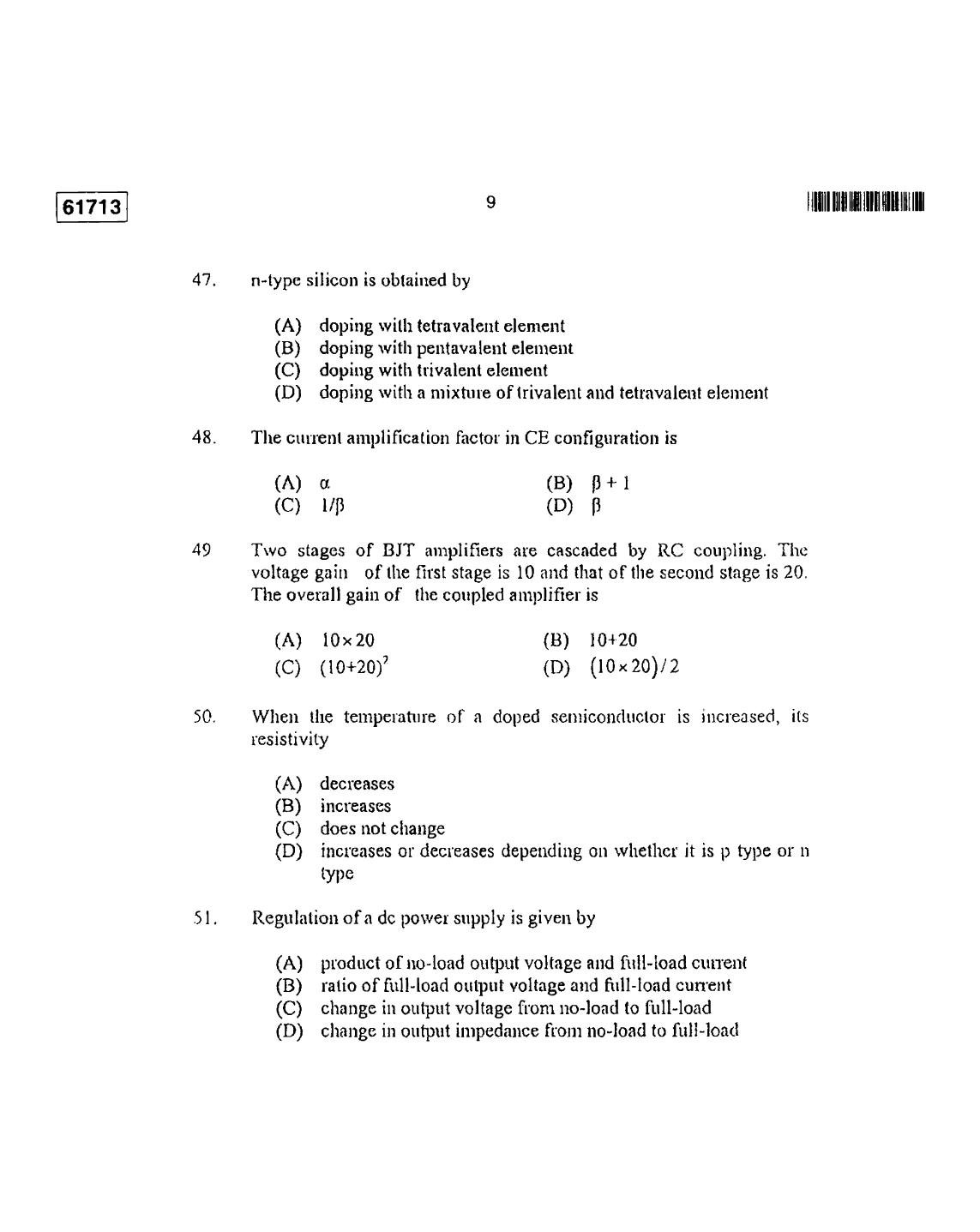 CUSAT CAT 2013 Instrumentation Question Paper - Page 10
