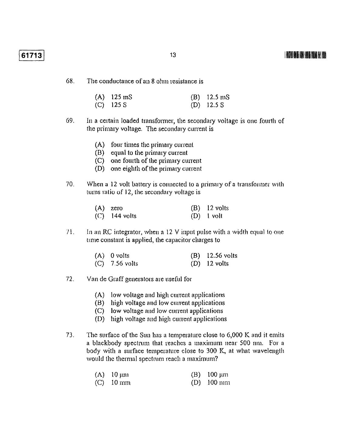 CUSAT CAT 2013 Instrumentation Question Paper - Page 14