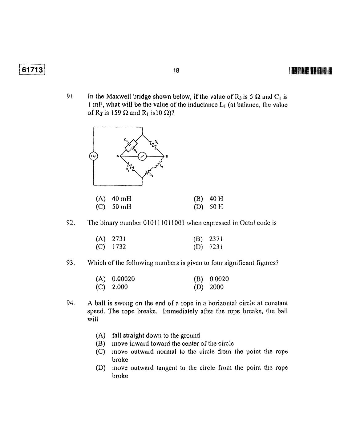 CUSAT CAT 2013 Instrumentation Question Paper - Page 19