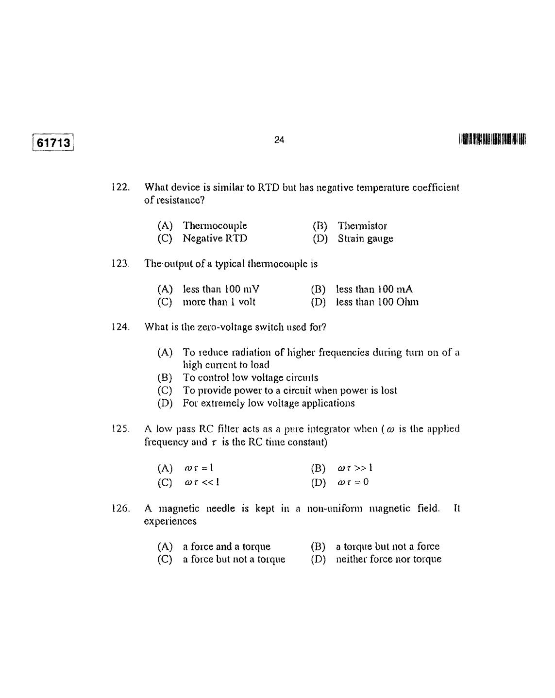 CUSAT CAT 2013 Instrumentation Question Paper - Page 25