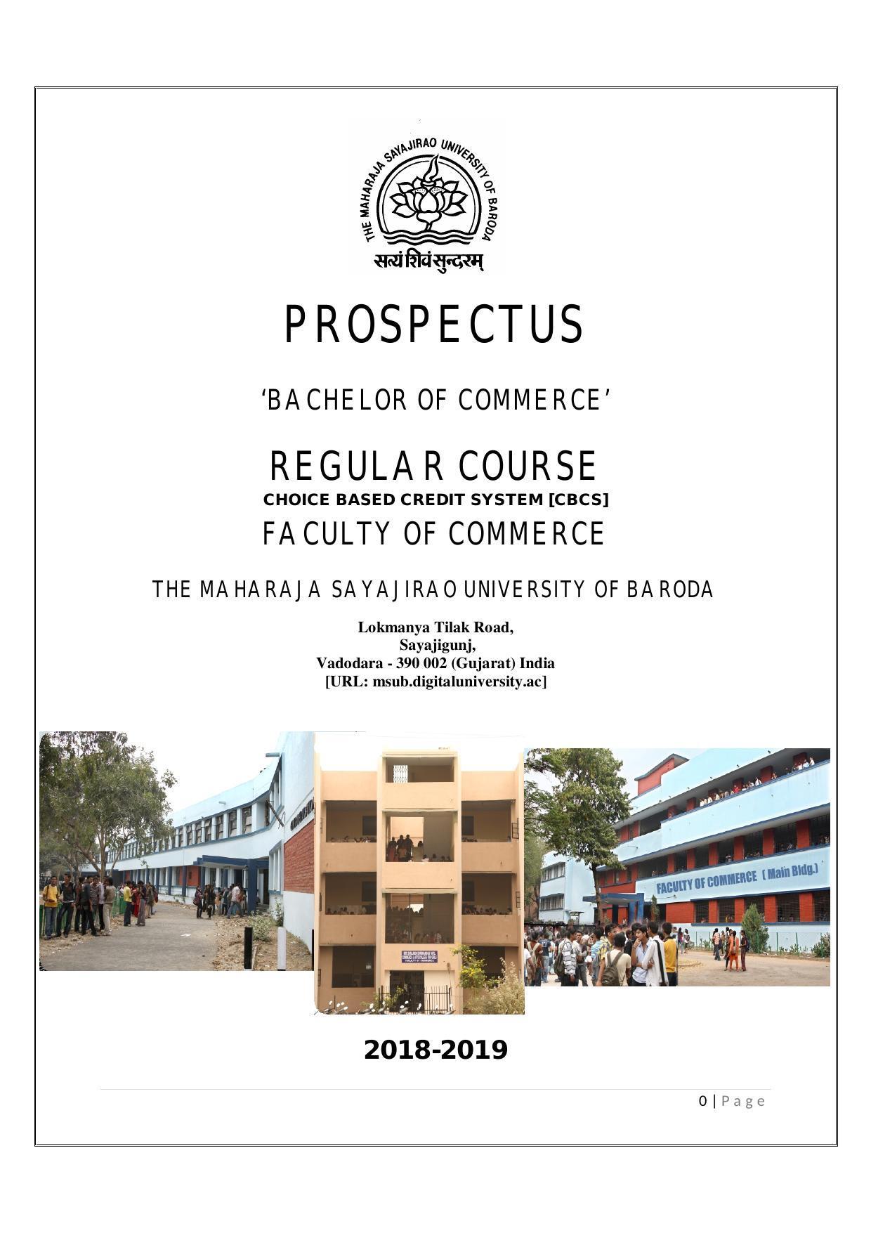 Maharaja Sayajirao University of Baroda, Baroda B.Com 2018-19 Prospectus - Page 1