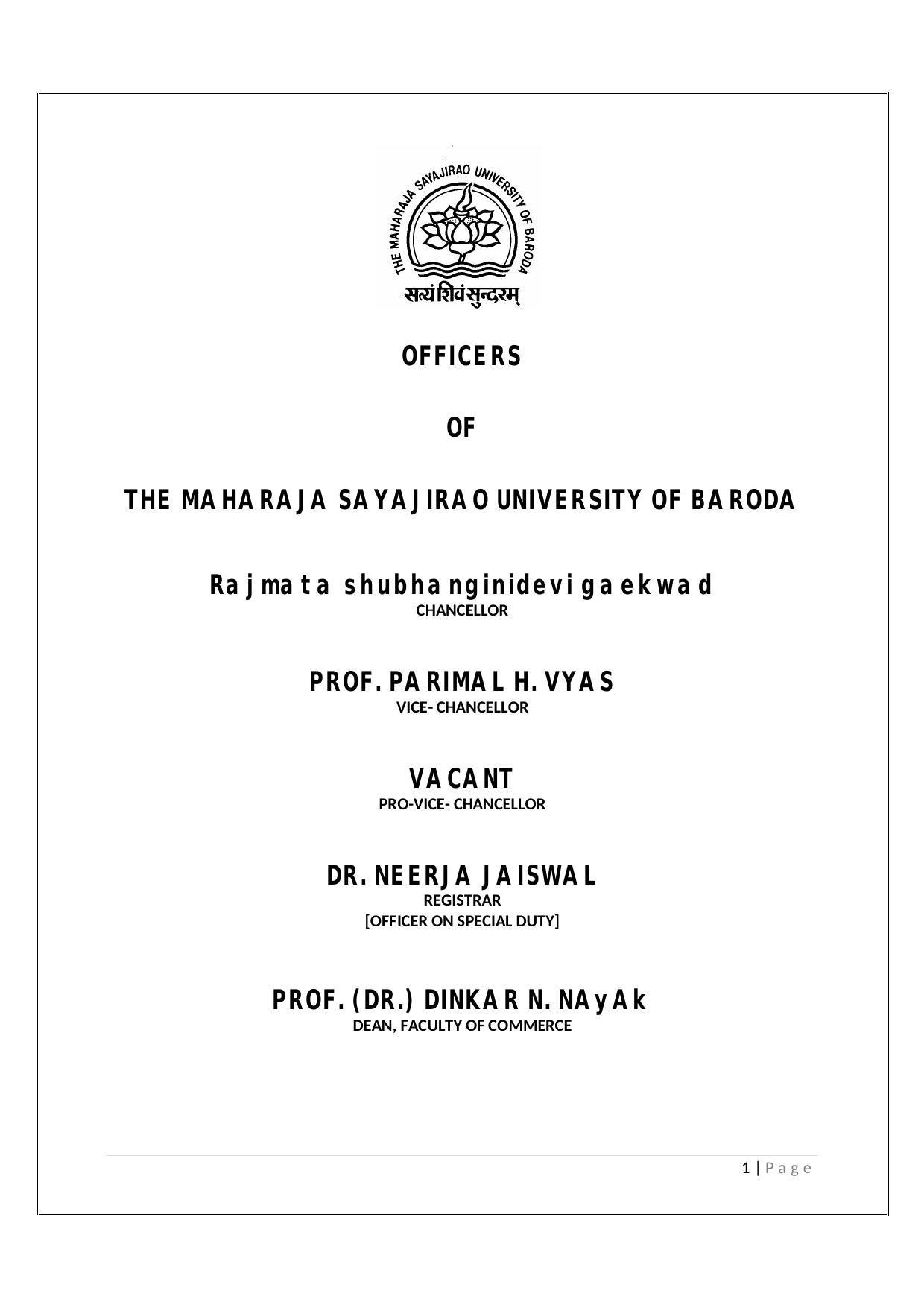 Maharaja Sayajirao University of Baroda, Baroda B.Com 2018-19 Prospectus - Page 2