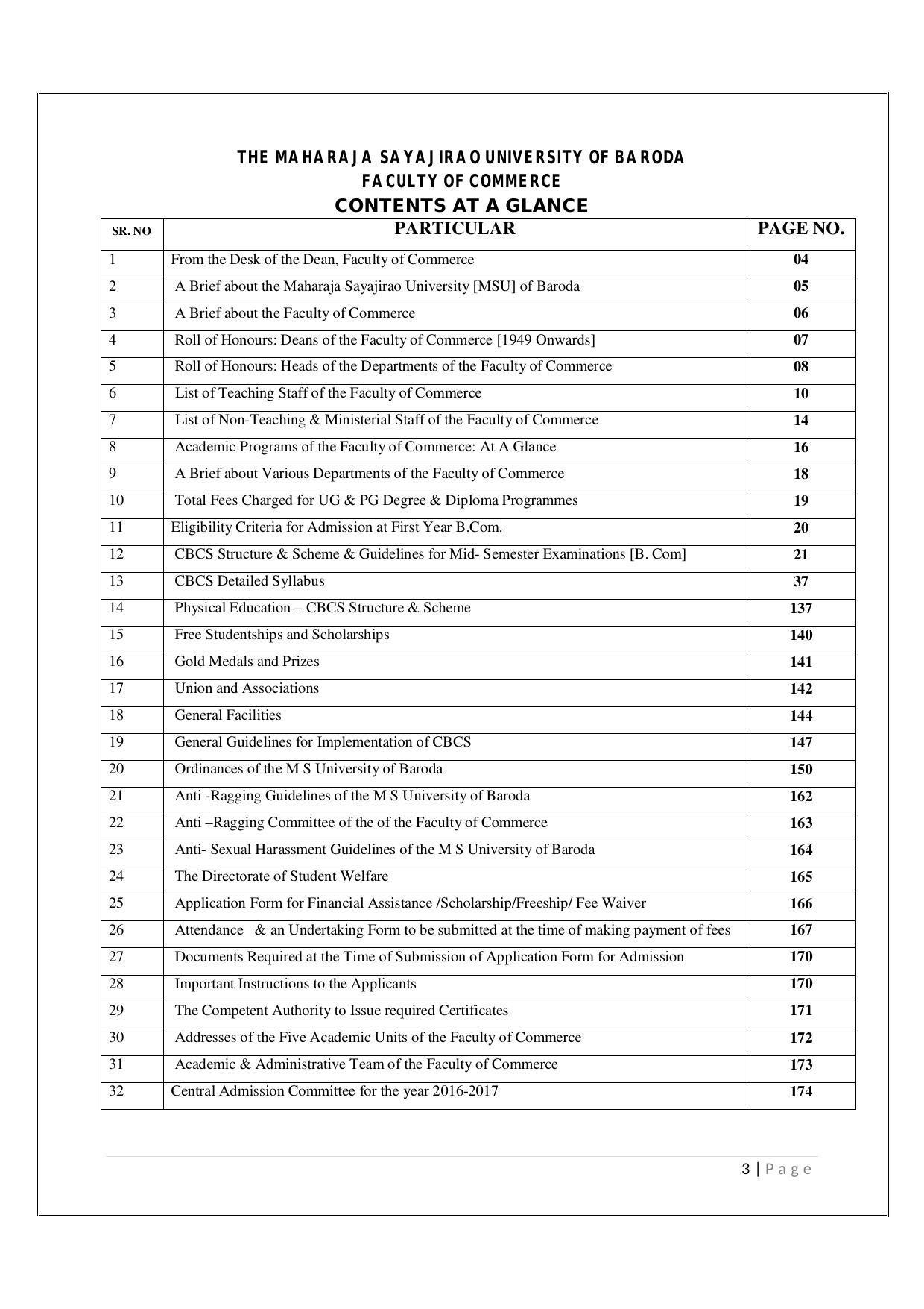 Maharaja Sayajirao University of Baroda, Baroda B.Com 2018-19 Prospectus - Page 4