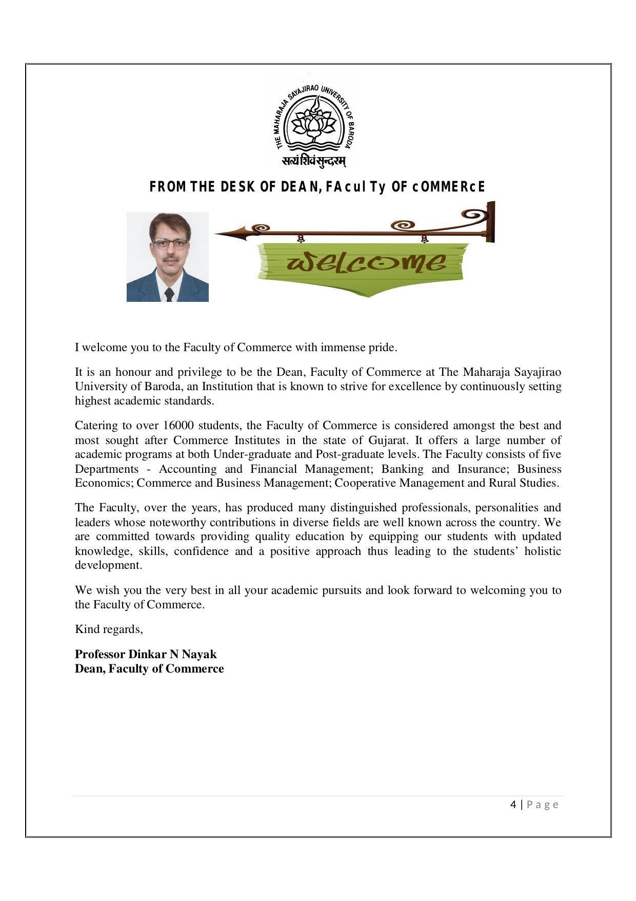 Maharaja Sayajirao University of Baroda, Baroda B.Com 2018-19 Prospectus - Page 5