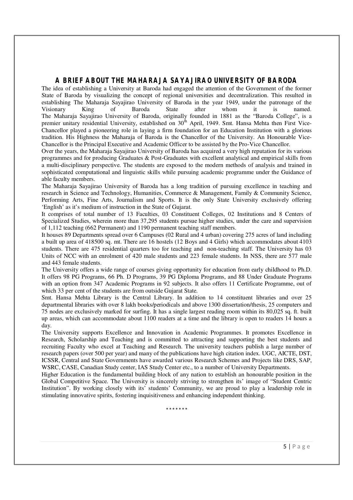 Maharaja Sayajirao University of Baroda, Baroda B.Com 2018-19 Prospectus - Page 6