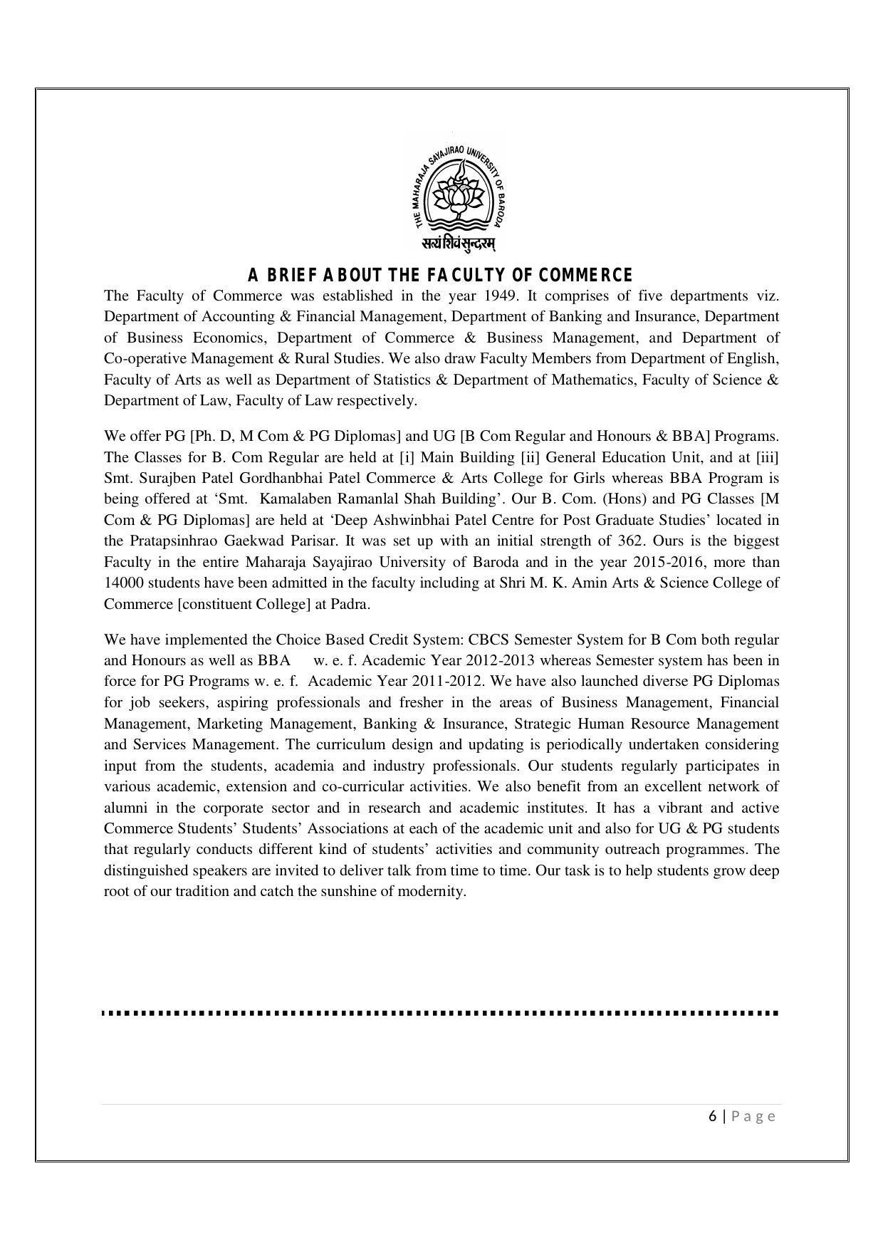 Maharaja Sayajirao University of Baroda, Baroda B.Com 2018-19 Prospectus - Page 7