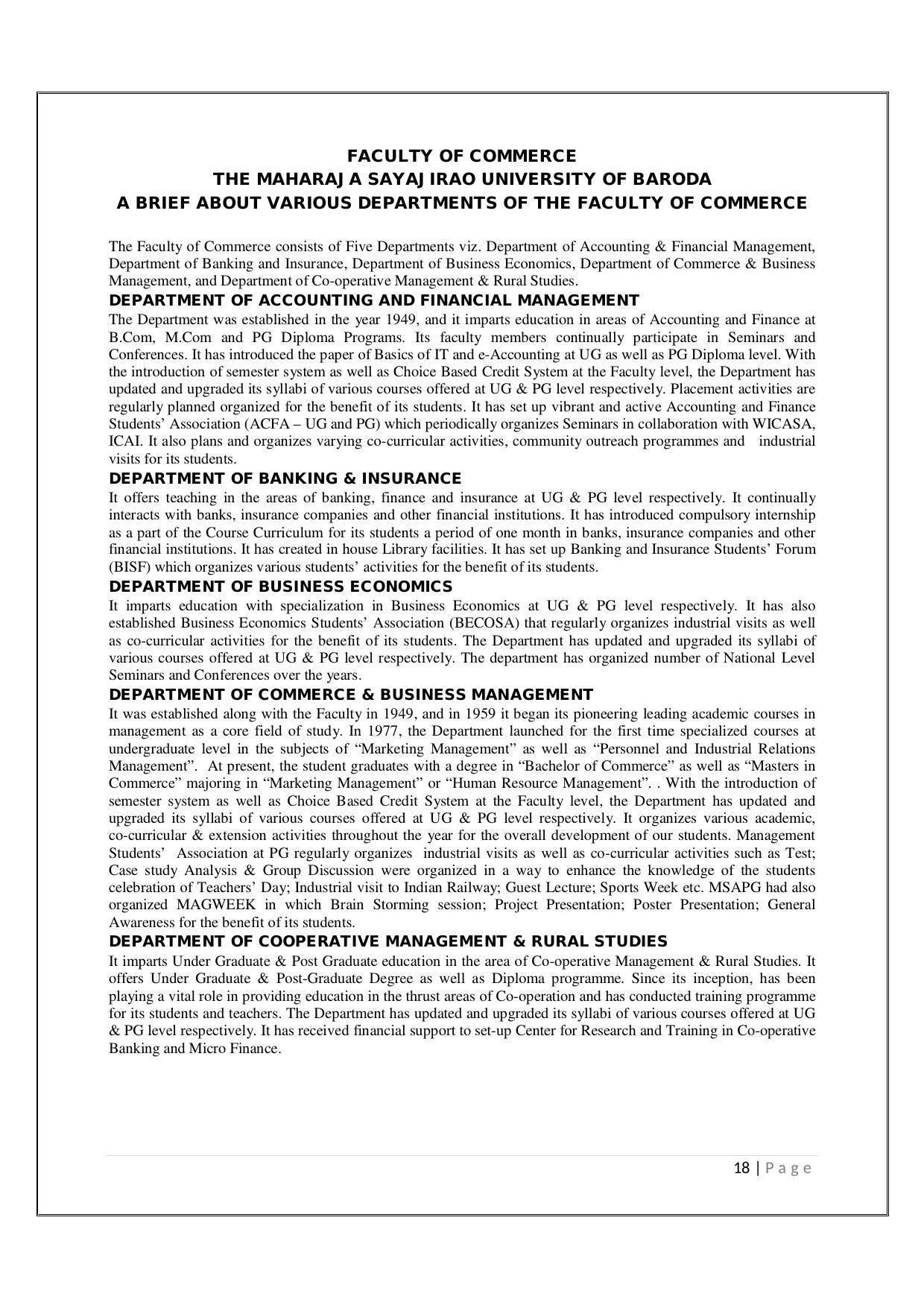 Maharaja Sayajirao University of Baroda, Baroda B.Com 2018-19 Prospectus - Page 19