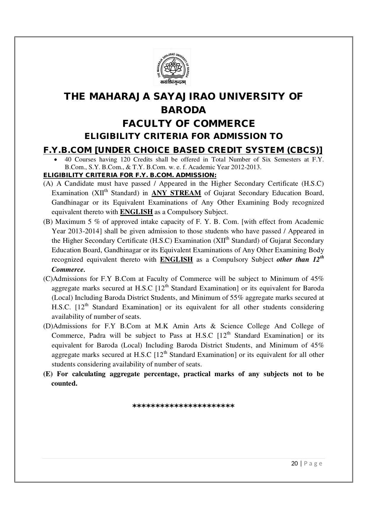 Maharaja Sayajirao University of Baroda, Baroda B.Com 2018-19 Prospectus - Page 21