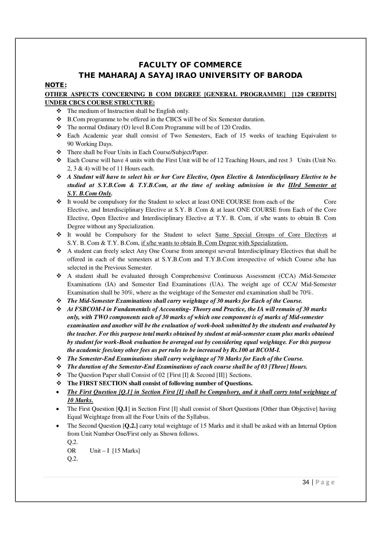 Maharaja Sayajirao University of Baroda, Baroda B.Com 2018-19 Prospectus - Page 35