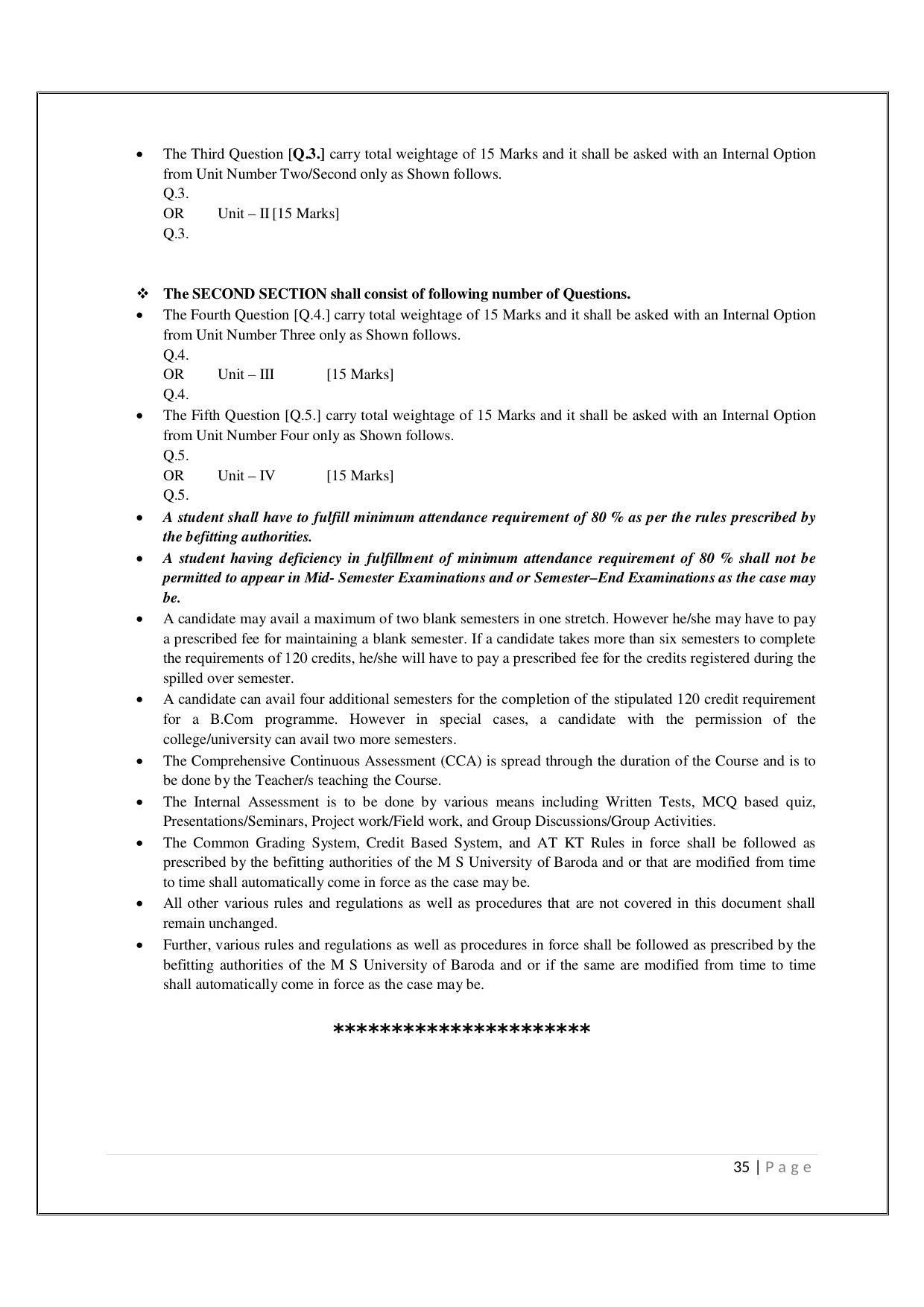 Maharaja Sayajirao University of Baroda, Baroda B.Com 2018-19 Prospectus - Page 36