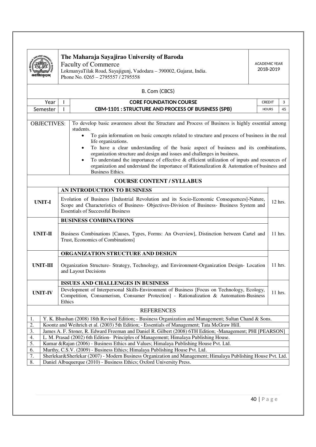 Maharaja Sayajirao University of Baroda, Baroda B.Com 2018-19 Prospectus - Page 41