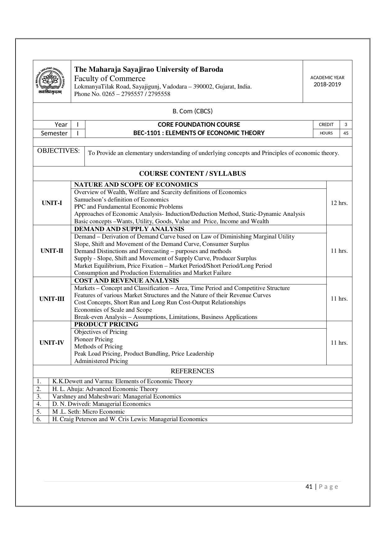 Maharaja Sayajirao University of Baroda, Baroda B.Com 2018-19 Prospectus - Page 42