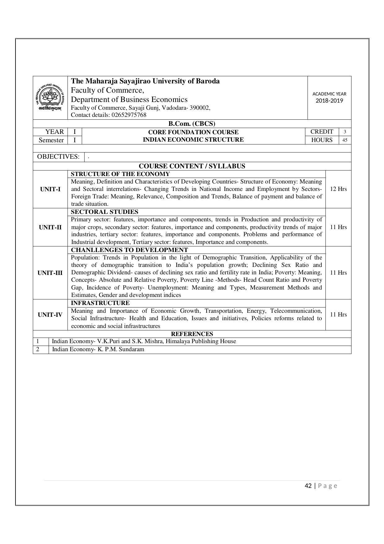 Maharaja Sayajirao University of Baroda, Baroda B.Com 2018-19 Prospectus - Page 43