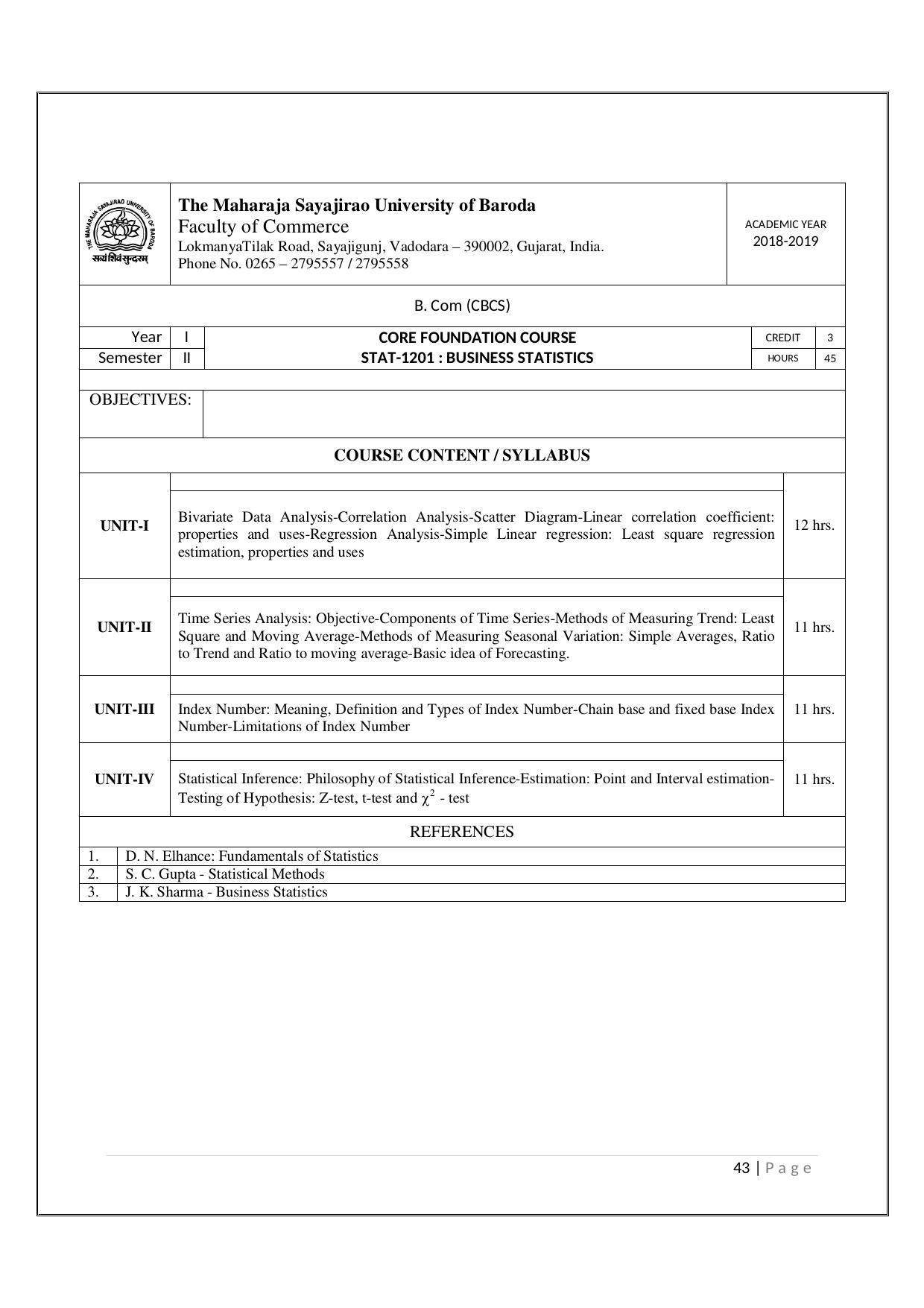 Maharaja Sayajirao University of Baroda, Baroda B.Com 2018-19 Prospectus - Page 44