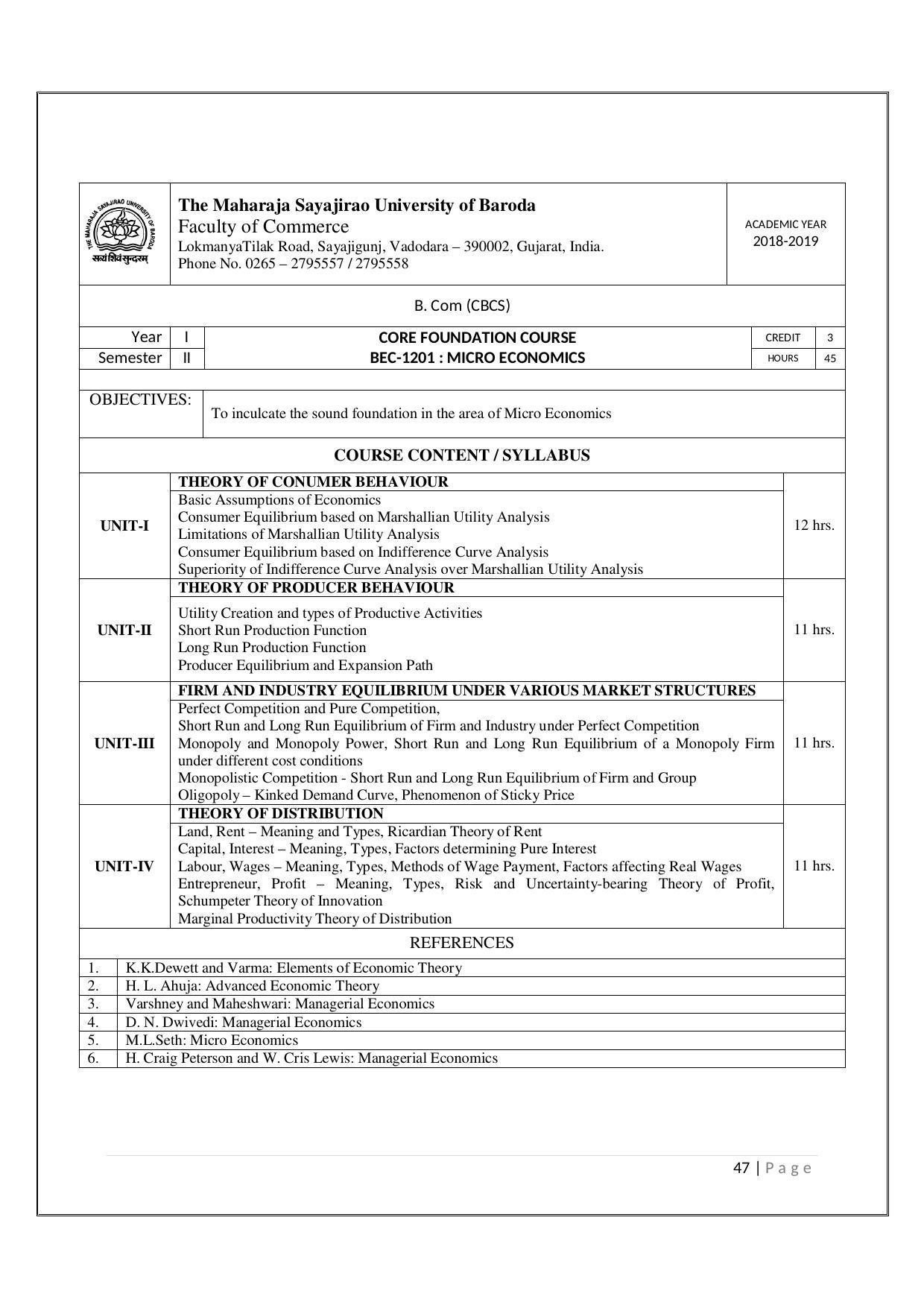 Maharaja Sayajirao University of Baroda, Baroda B.Com 2018-19 Prospectus - Page 48