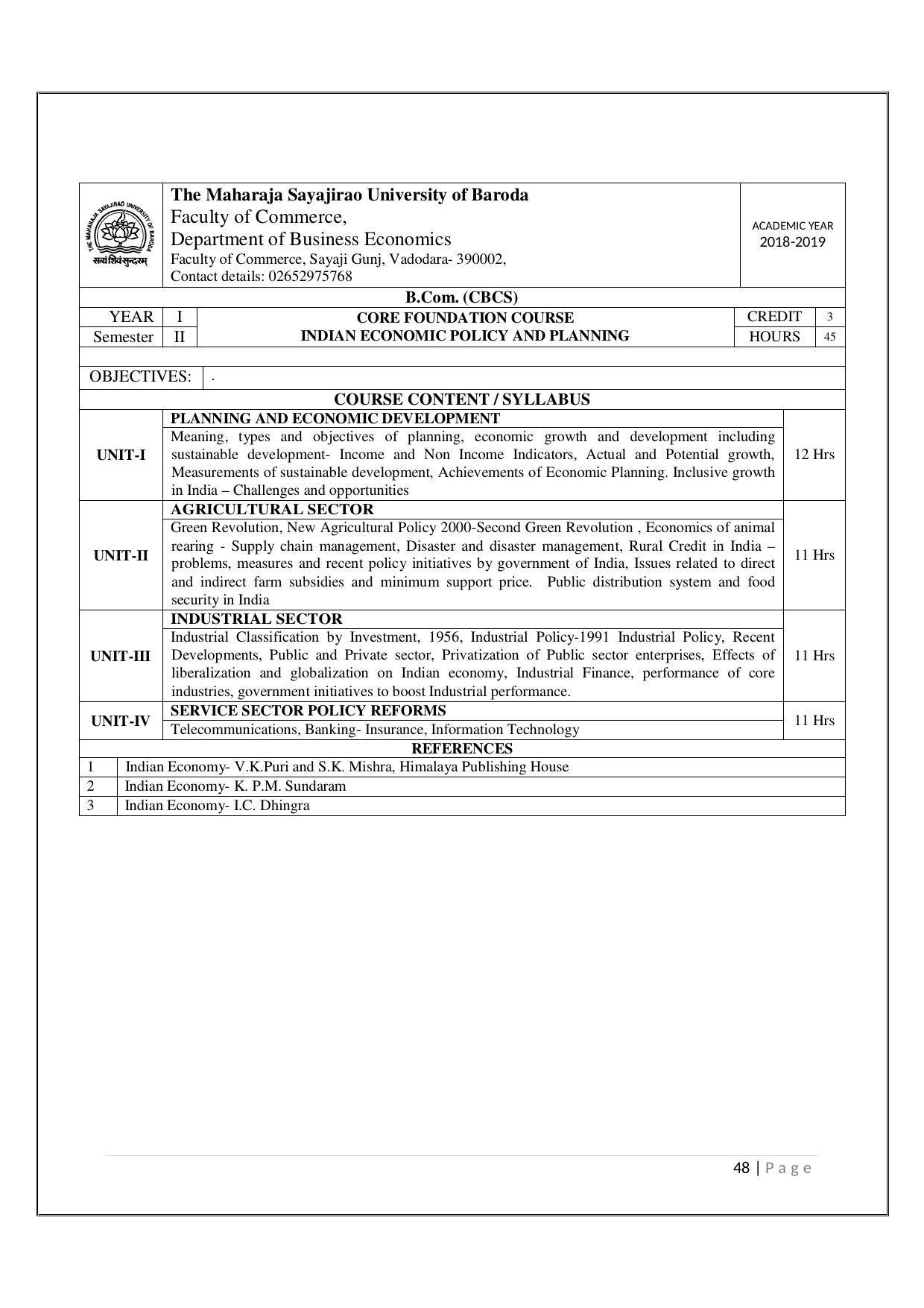 Maharaja Sayajirao University of Baroda, Baroda B.Com 2018-19 Prospectus - Page 49