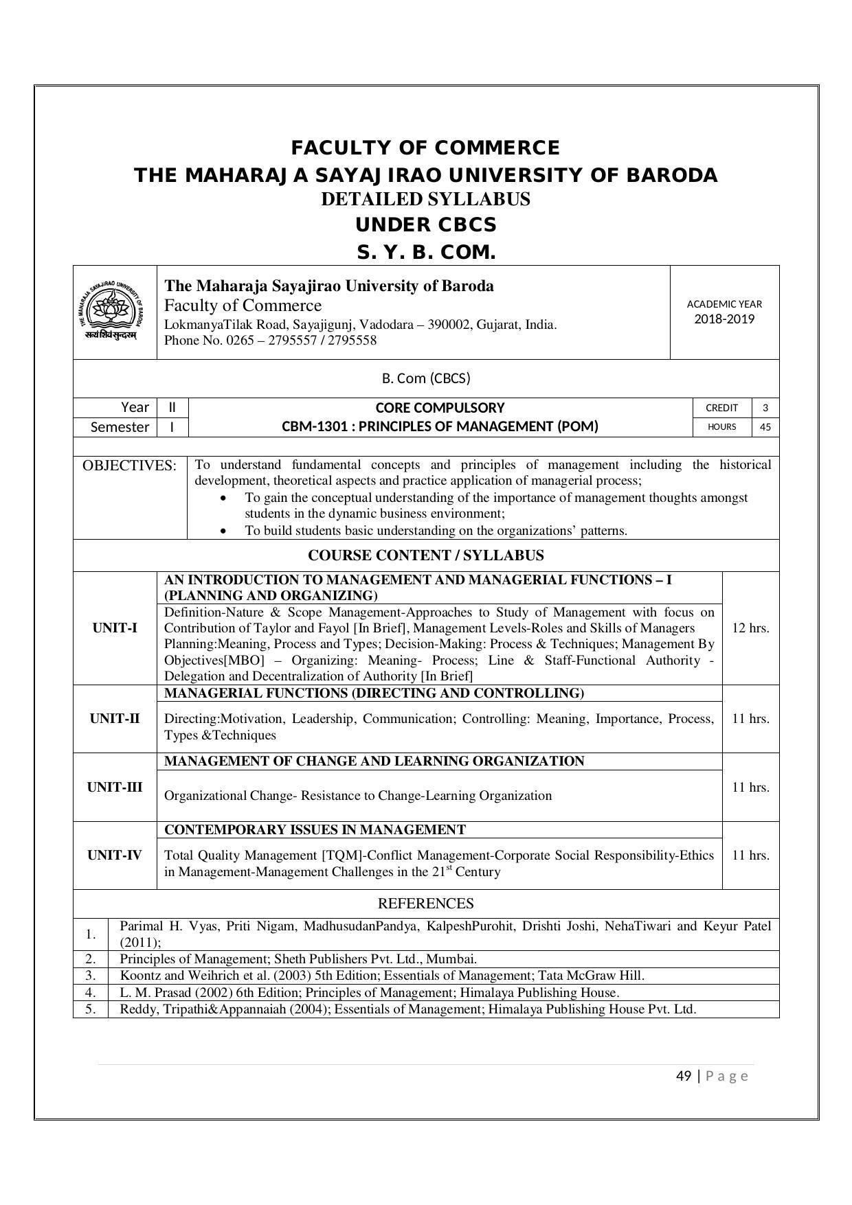 Maharaja Sayajirao University of Baroda, Baroda B.Com 2018-19 Prospectus - Page 50