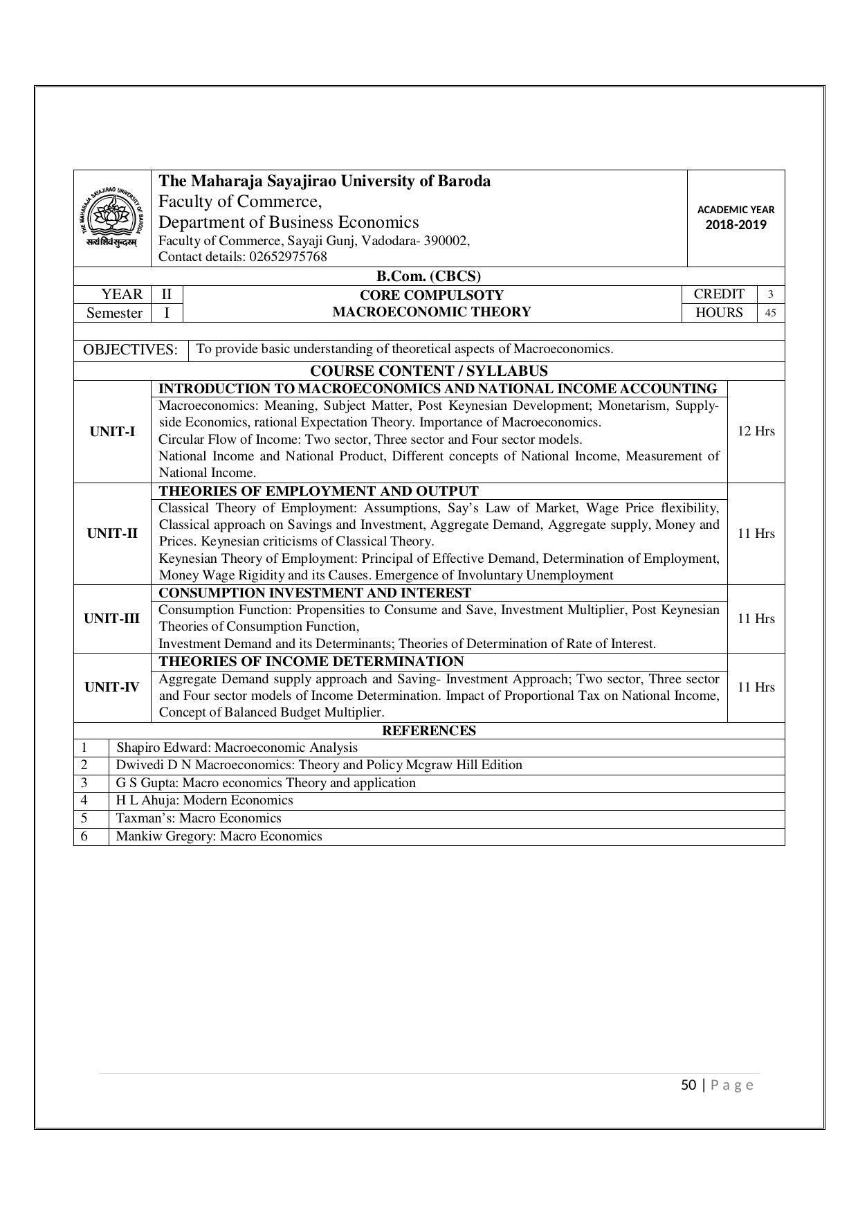 Maharaja Sayajirao University of Baroda, Baroda B.Com 2018-19 Prospectus - Page 51