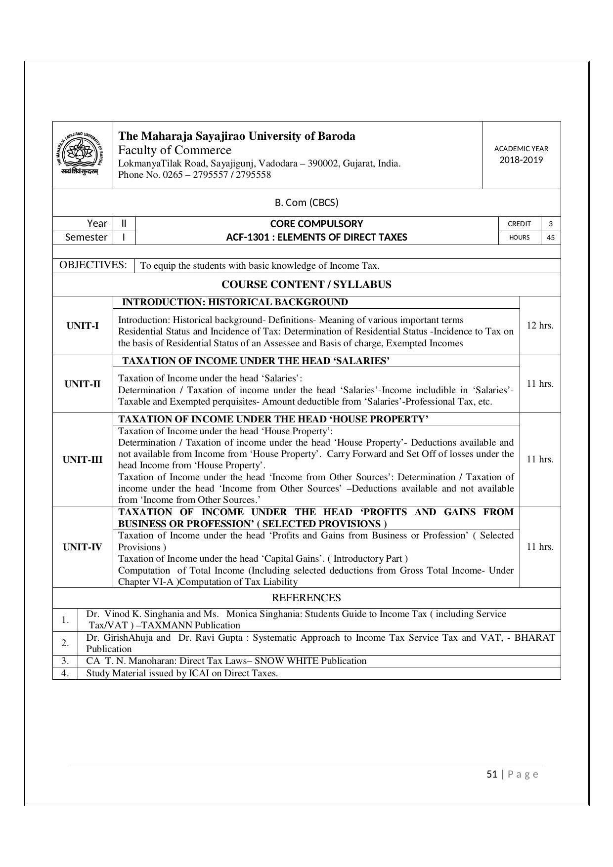 Maharaja Sayajirao University of Baroda, Baroda B.Com 2018-19 Prospectus - Page 52