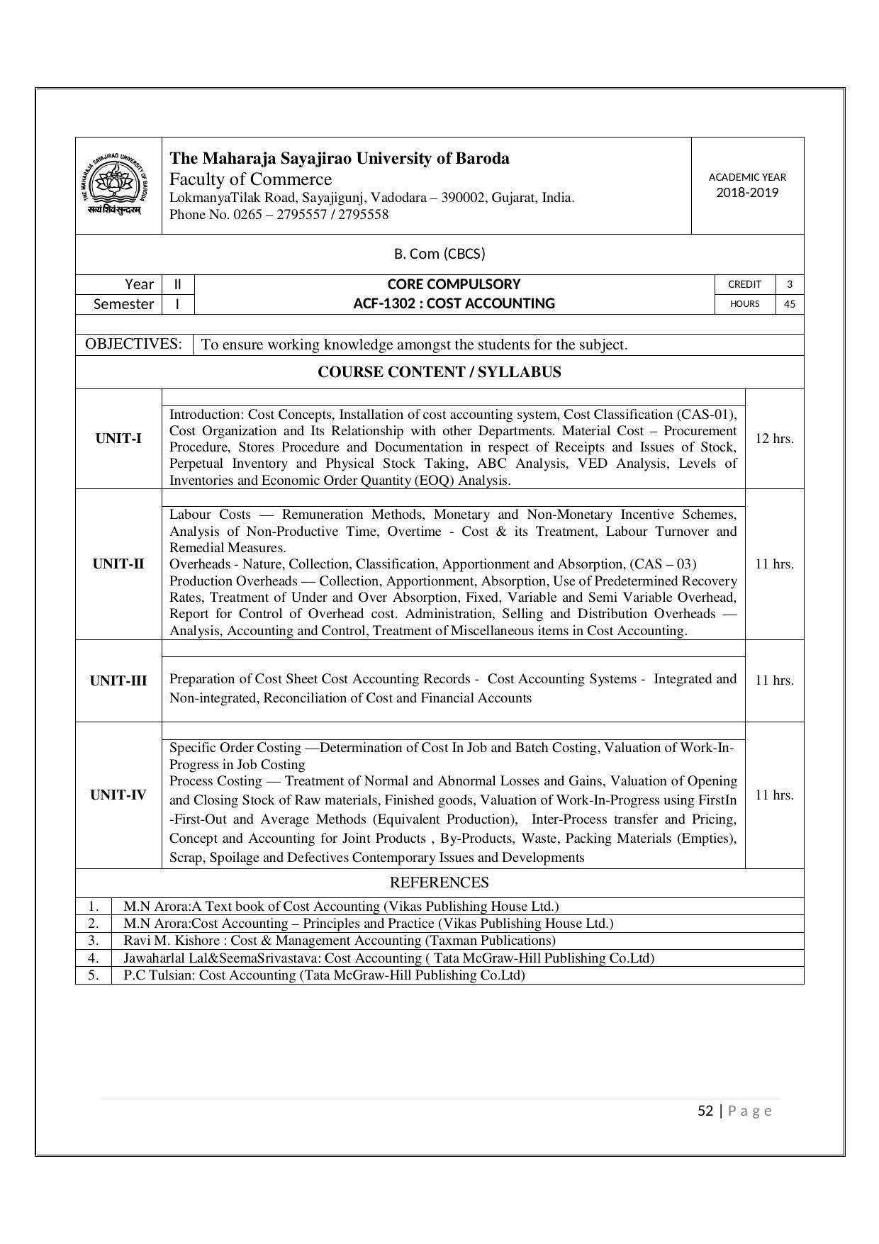 Maharaja Sayajirao University of Baroda, Baroda B.Com 2018-19 Prospectus - Page 53