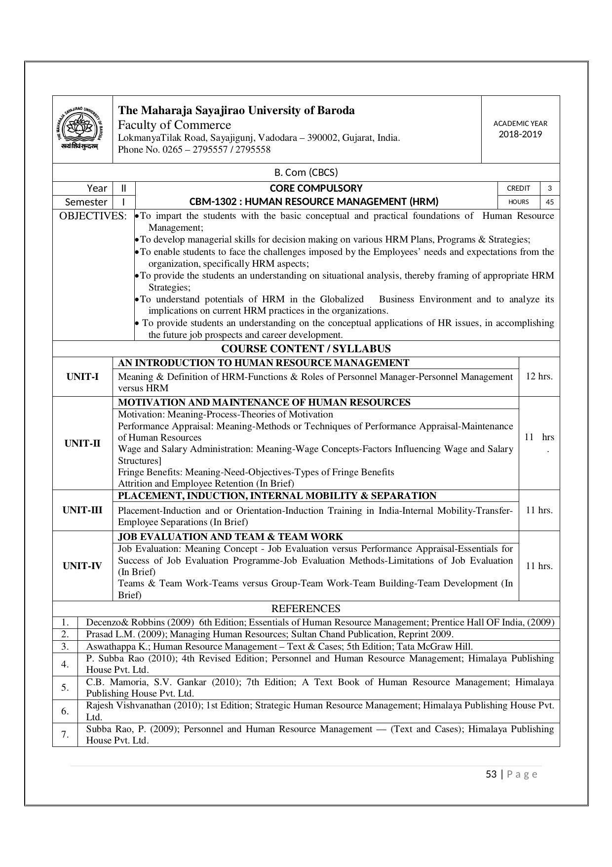Maharaja Sayajirao University of Baroda, Baroda B.Com 2018-19 Prospectus - Page 54