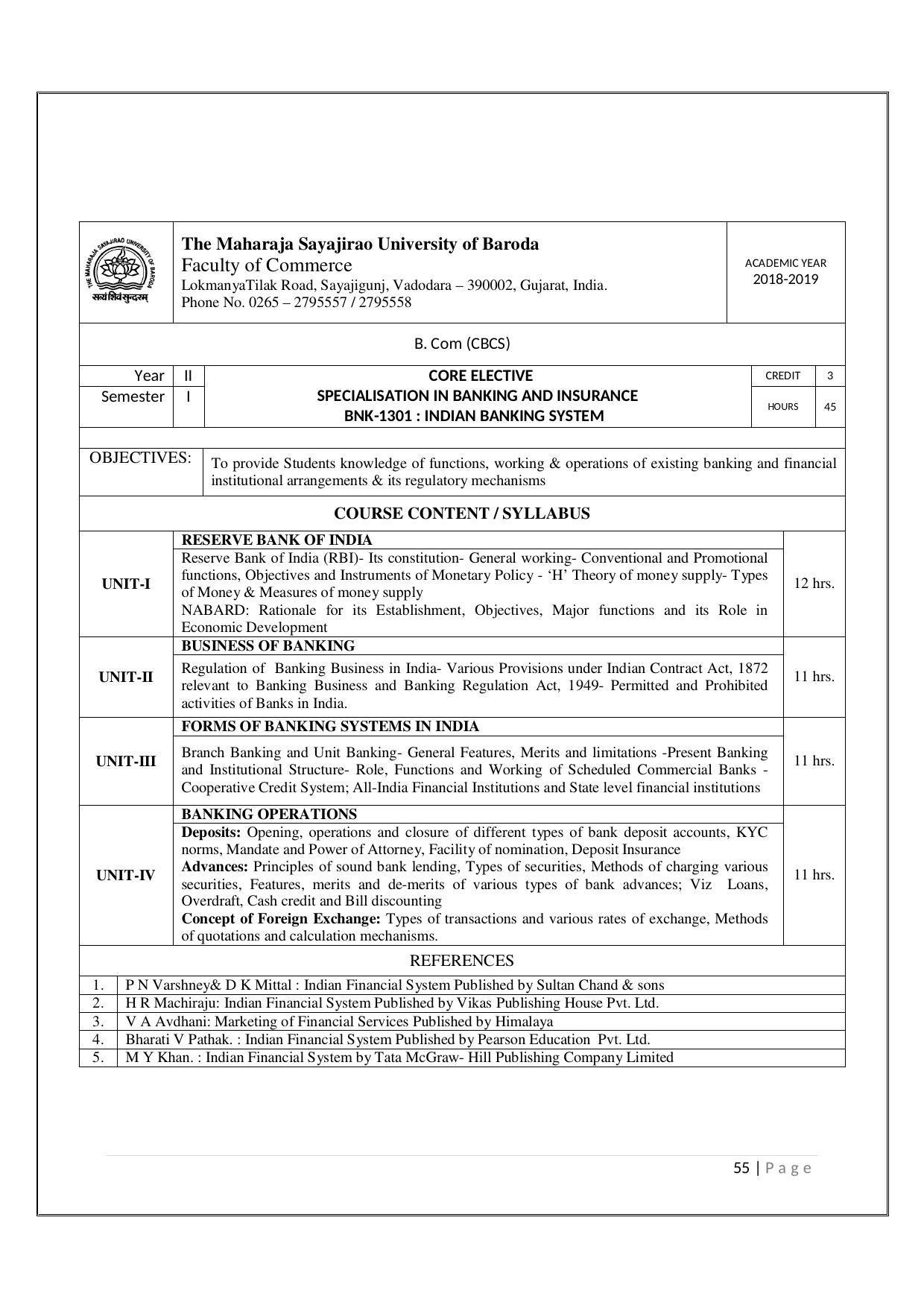 Maharaja Sayajirao University of Baroda, Baroda B.Com 2018-19 Prospectus - Page 56
