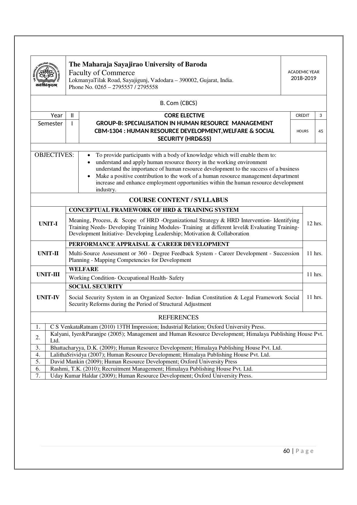 Maharaja Sayajirao University of Baroda, Baroda B.Com 2018-19 Prospectus - Page 61