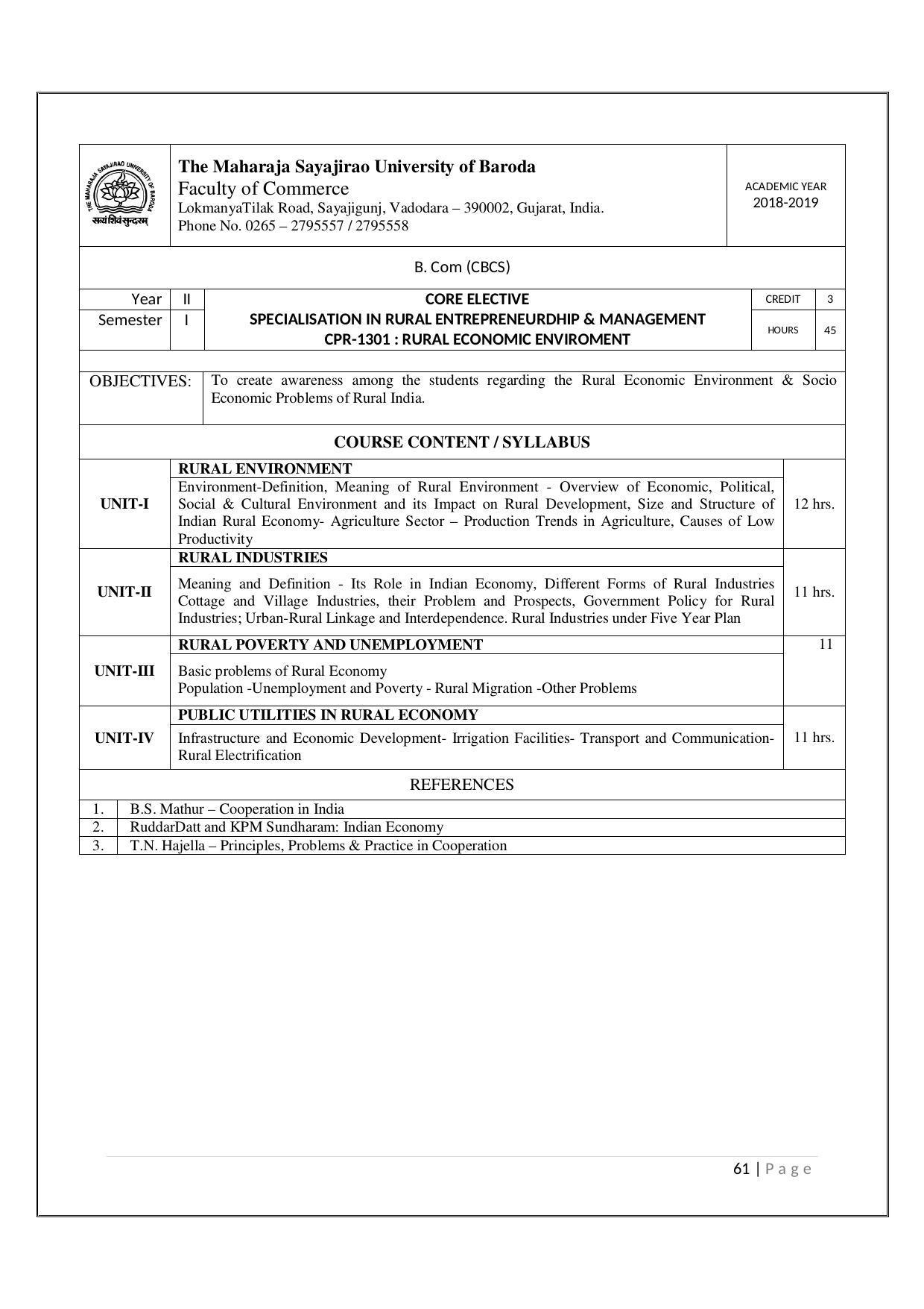 Maharaja Sayajirao University of Baroda, Baroda B.Com 2018-19 Prospectus - Page 62